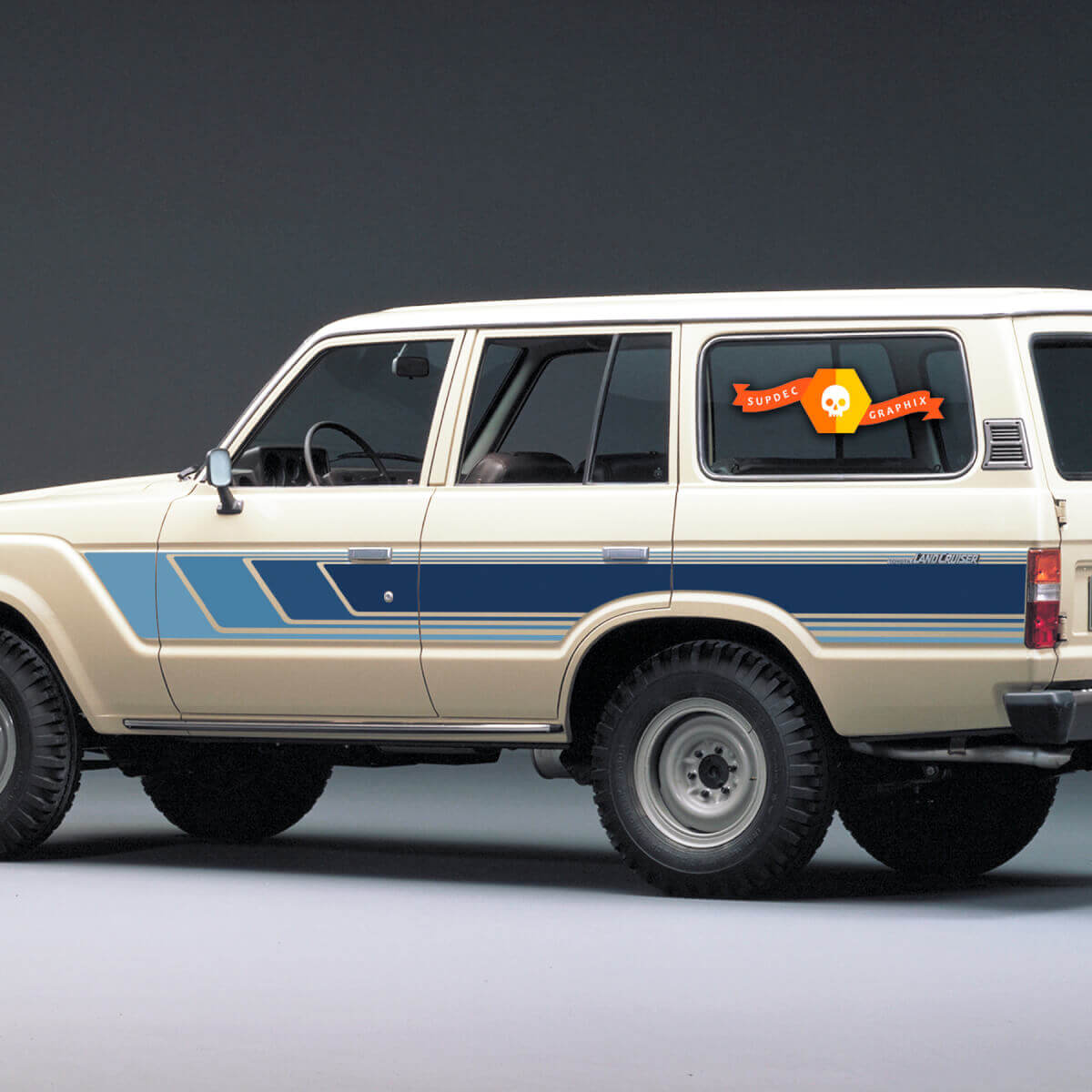 Pair of Land Cruiser 60 SERIES TRD Side doors Retro Stripe Vinyl Decals Stickers for Toyota 4Land Cruiser TRD - Blue
