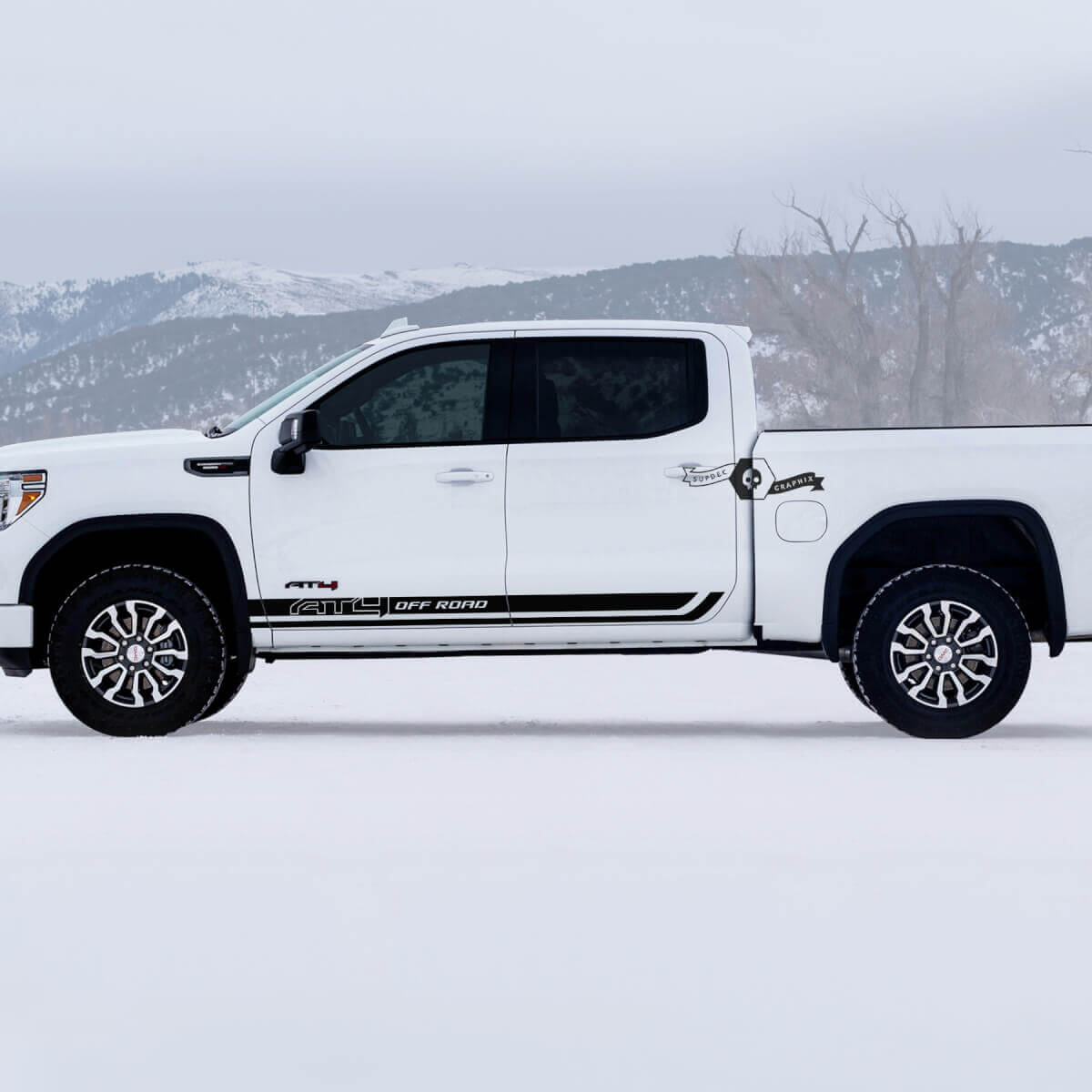 2 GMC GM Sierra 1500 AT4 Doors Rocker Panel stripes Off-Road Side Bed Destroyed Вestroyed Decals Stickers
