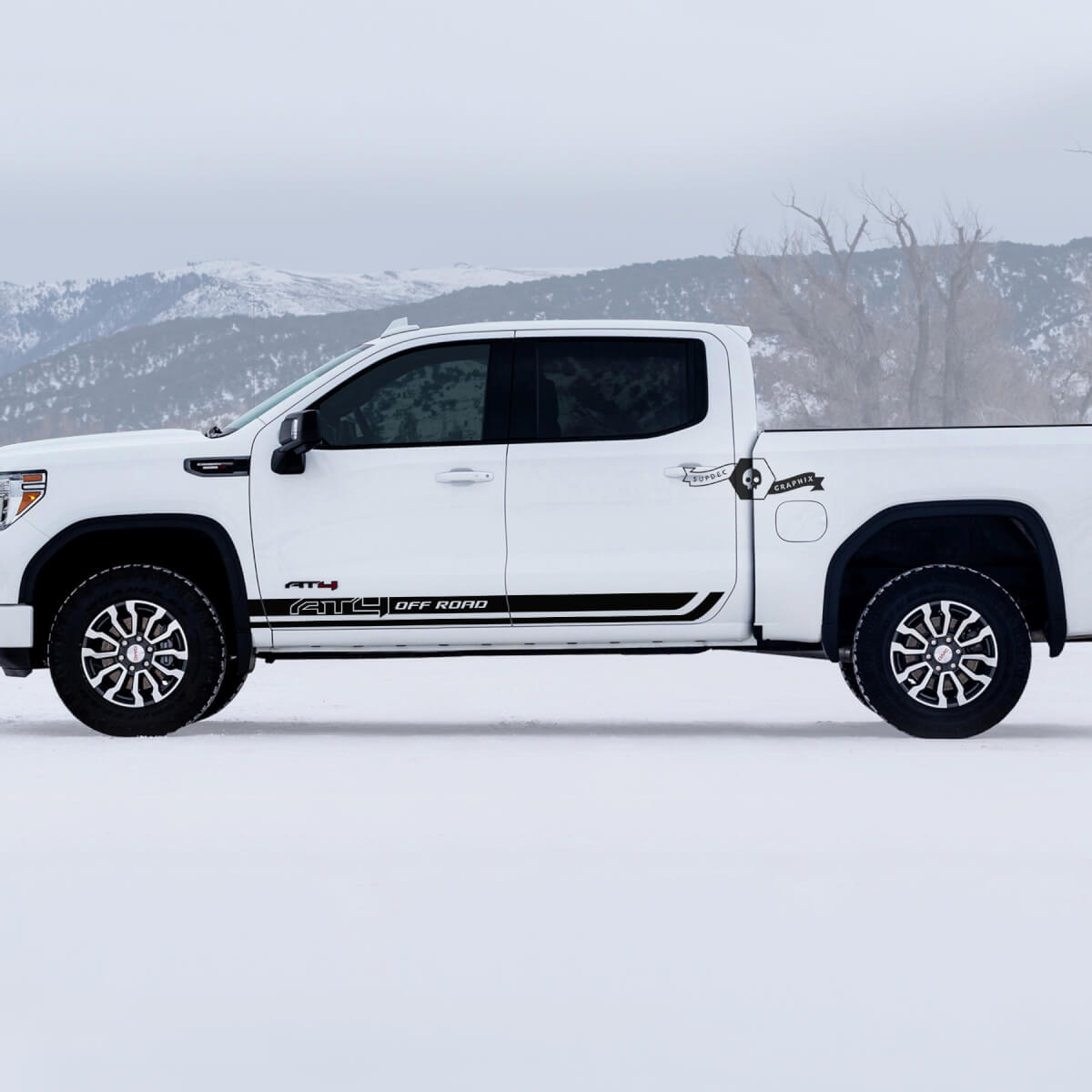 Pair GMC GM Sierra 1500 AT4 Doors Rocker Panel stripes Off-Road Side Bed Destroyed Вestroyed Decals Stickers
