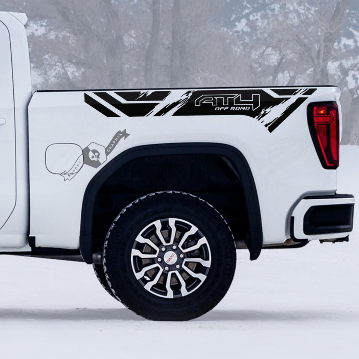 2 New GMC GM Sierra 1500 AT4 Bed Grange Off-Road Side Destroyed Decals Stickers
