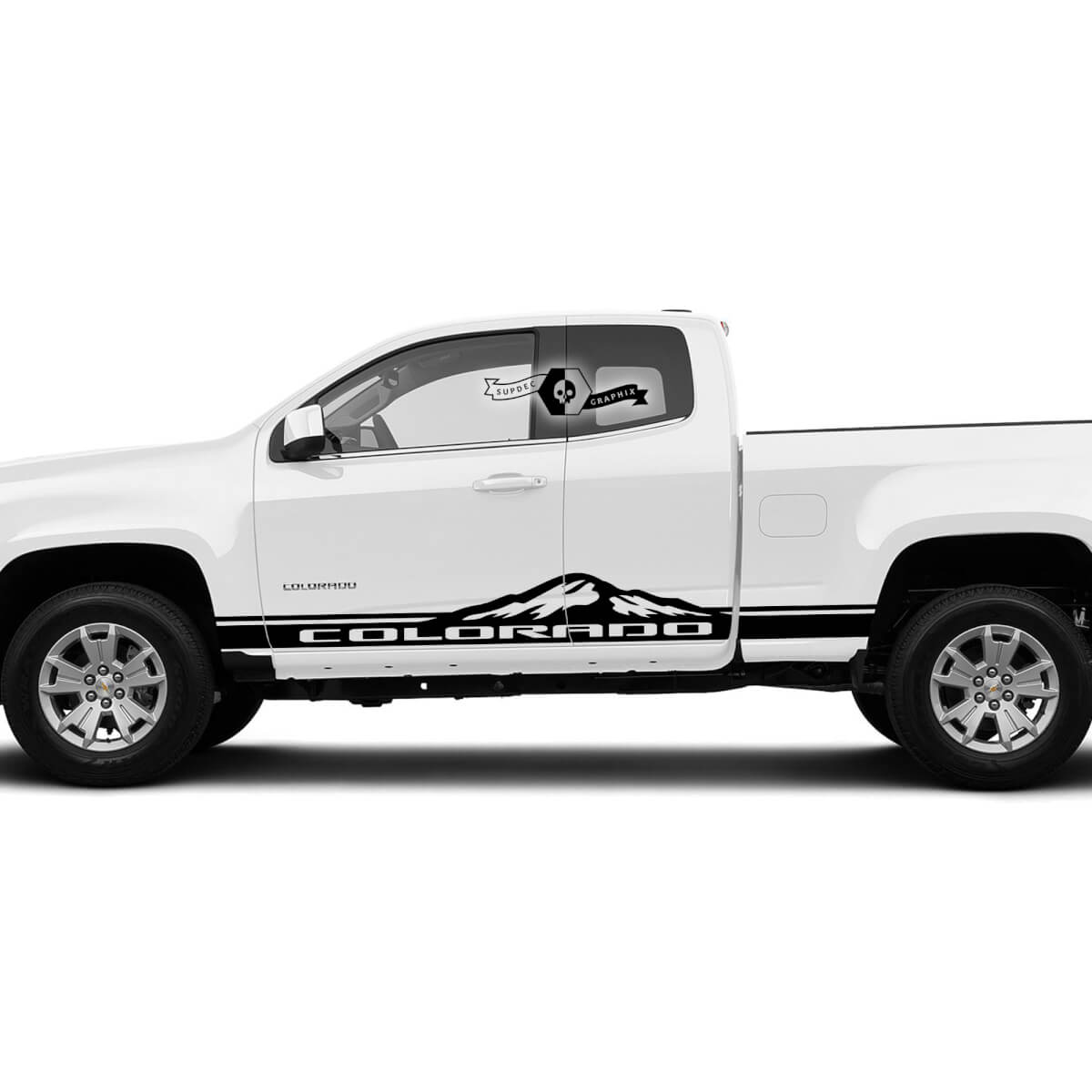Pair of New Mountains Doors Stripe Vinyl Sticker Decal Graphic for 2022+ 2023+ Chevy Colorado Extended
