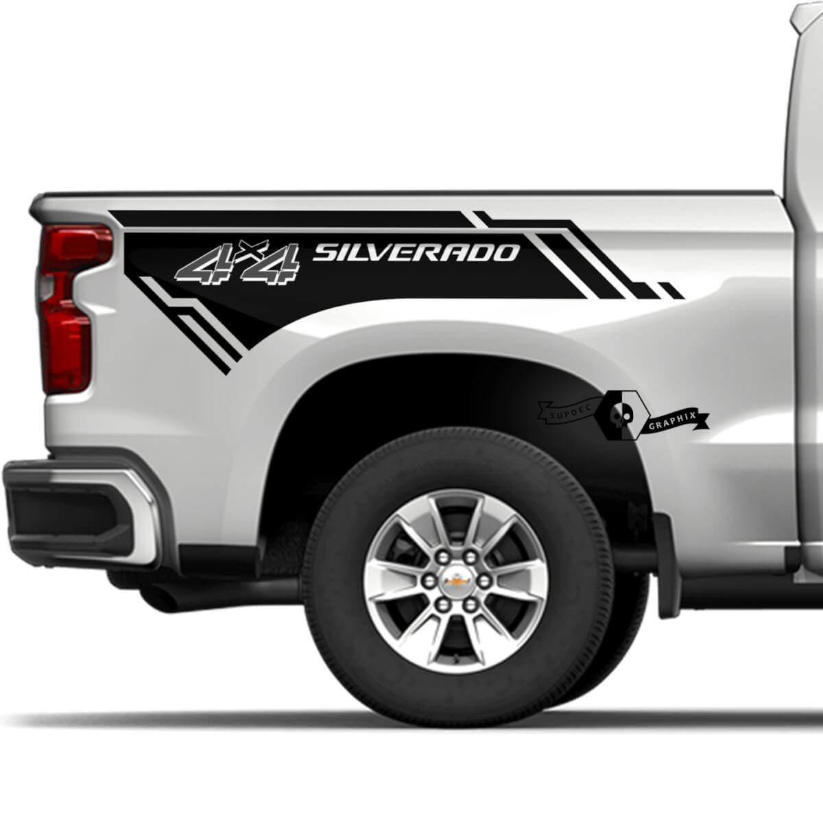 Pair Chevrolet Silverado 2023 Side 4x4 Logo New Bed Panel 2 Colours Vinyl Decal Sticker
