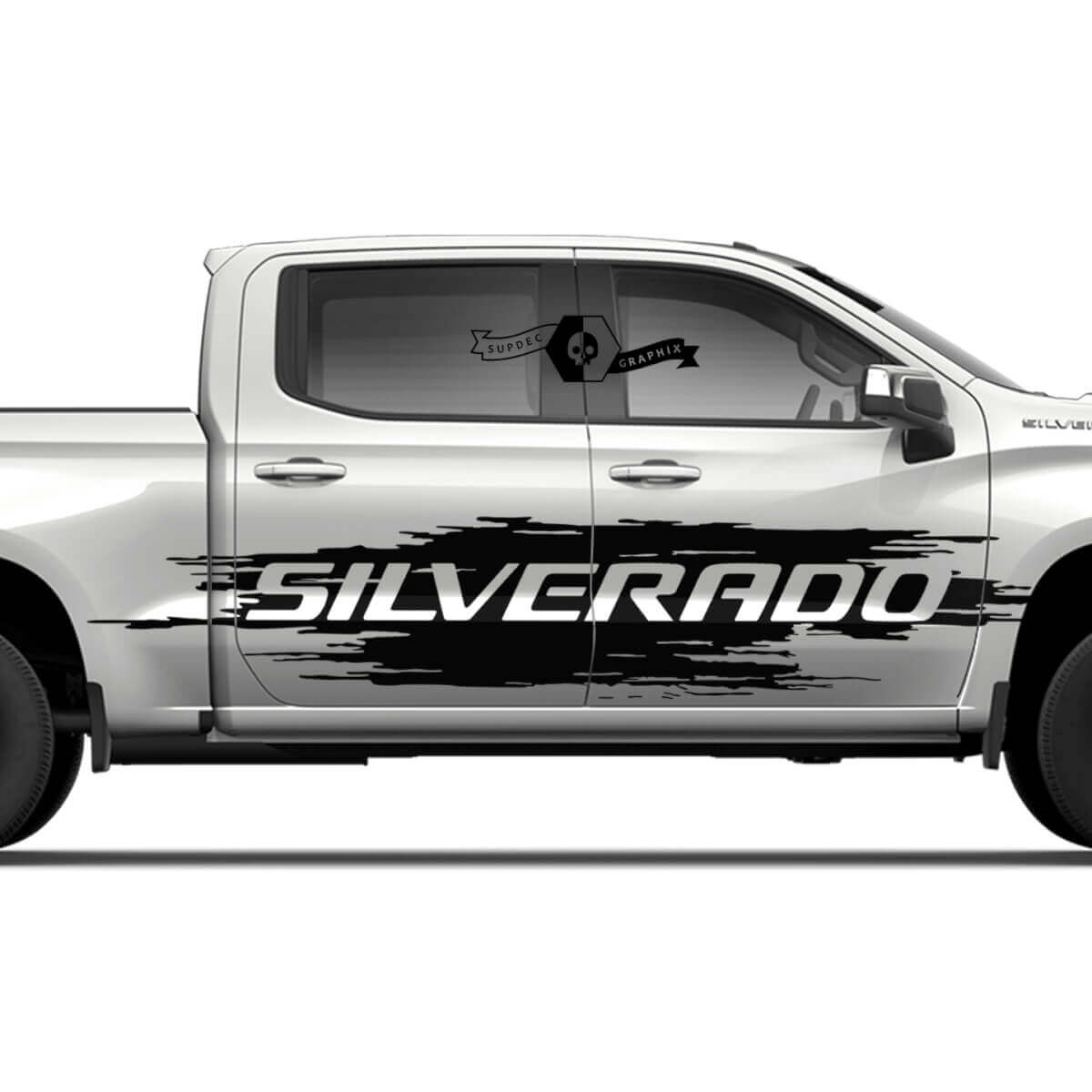 Pair Vauxhall Silverado 2022+ 2023 Side Doors Splash Wrap Destroyed Logo Stripe Vinyl Decal Sticker
