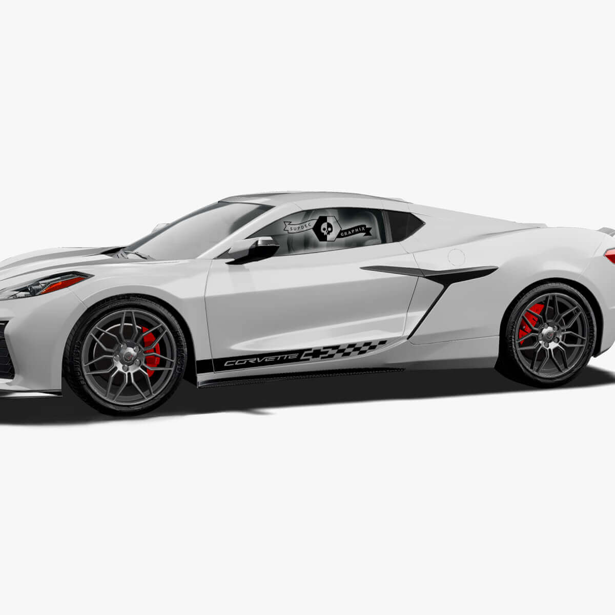 2x Chevrolet Corvette Side Doors Checkerboard Flag Z06 Vinyl Decal Sticker
