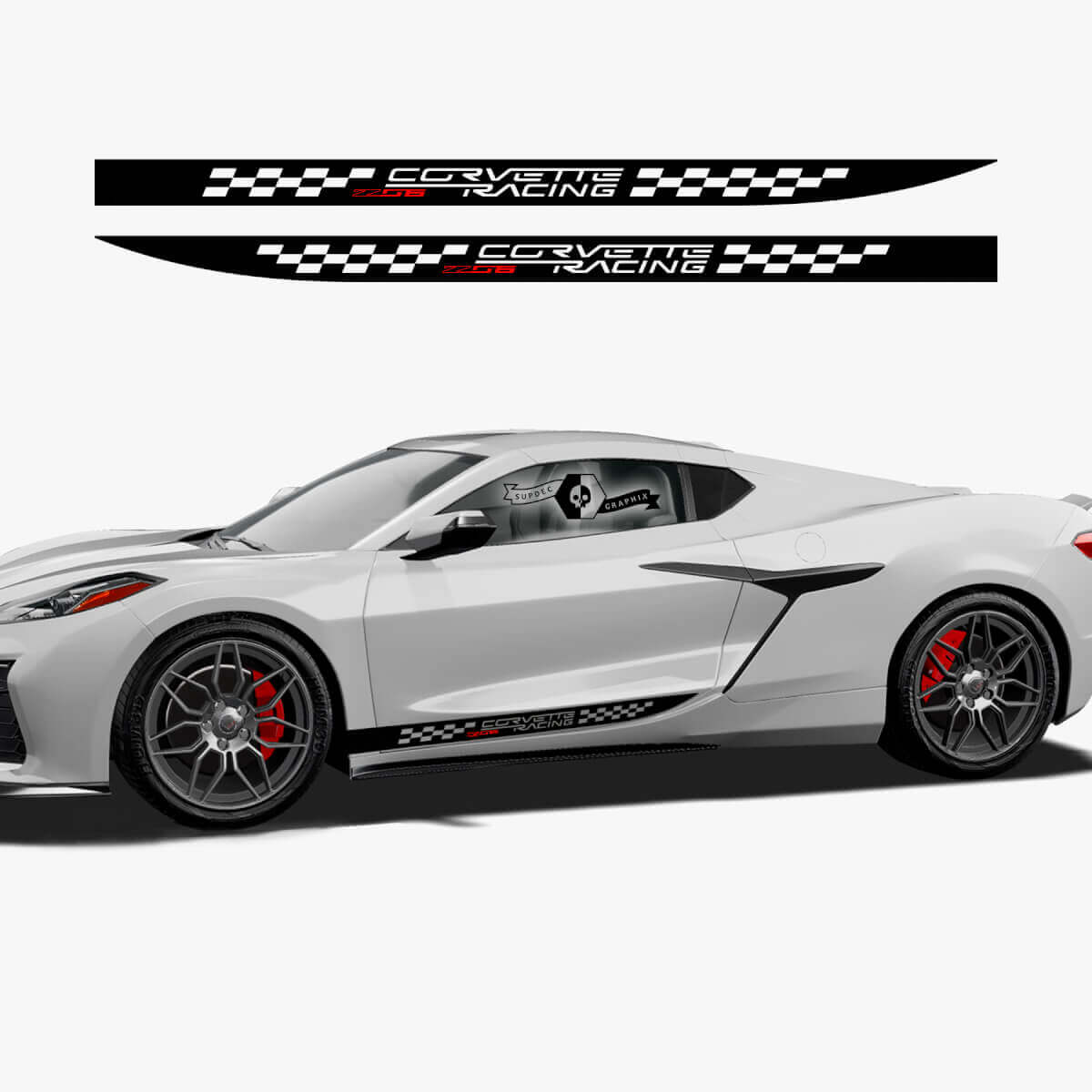 2x Chevrolet Corvette Z06 Side Doors Stripes 2 Colours Checkerboard Flag Vinyl Decal Sticker
