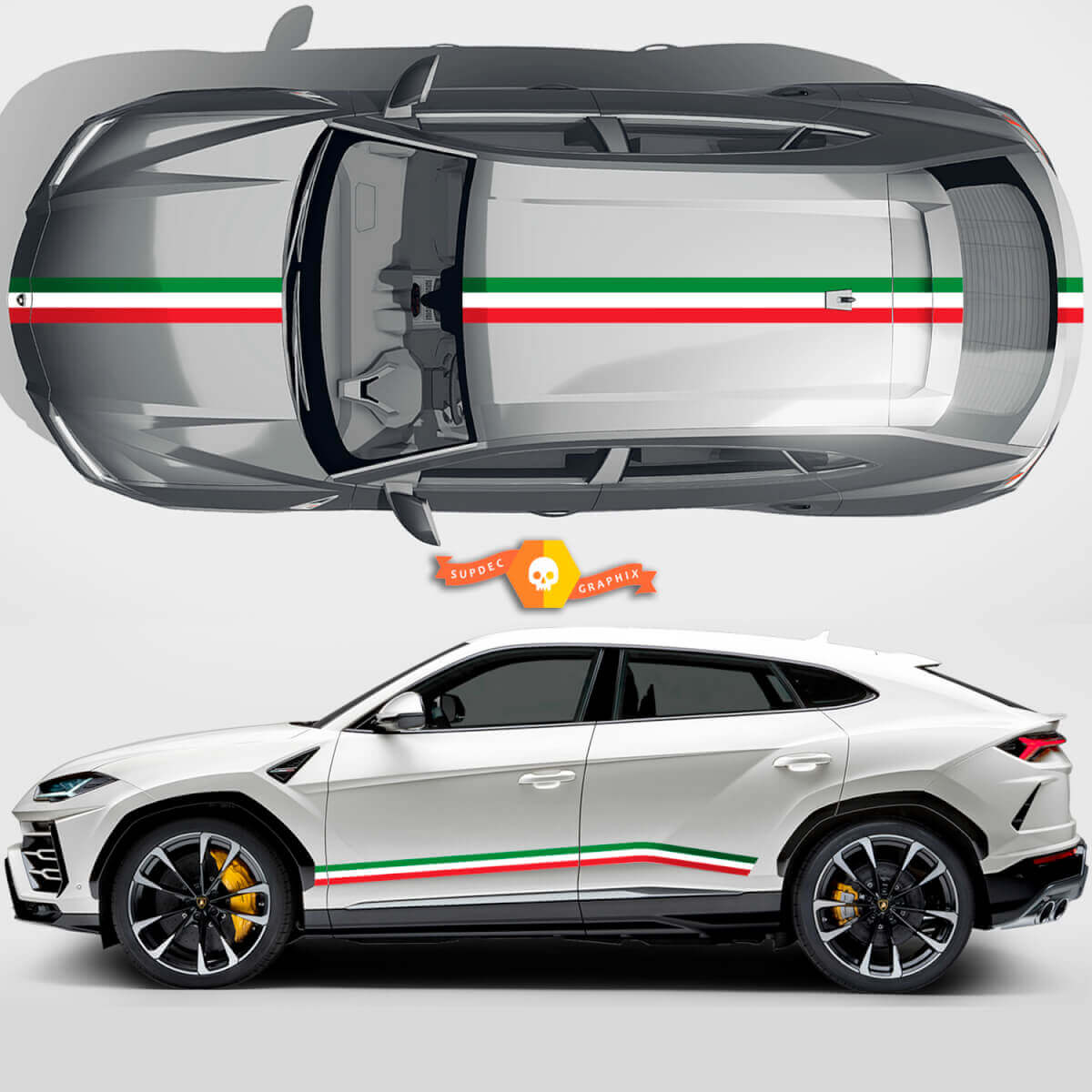 Pair Lamborghini Urus 2021 2022 2023 Italian Flag Side Doors Hood Roof Lines Stripes Vinyl Decal Sticker Graphics
