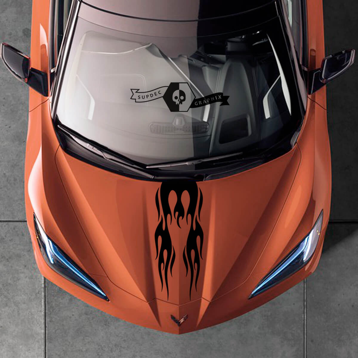 Chevrolet Corvette C8 Stingray Hood Flames Sticker Decal Stripes
