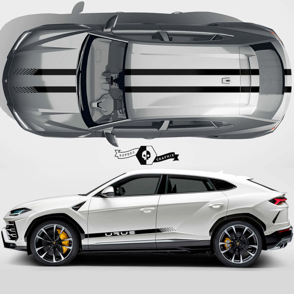 Side Doors Bonnet Roof Lines Checkered Stripes Vinyl Decal Sticker Graphics 2 For Lamborghini Urus 2021 - 2023