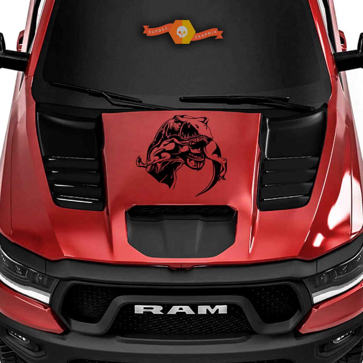 Dodge Ram Rebel 2022 + 2023 1500 TRX T-Rex Eating Raptor Hood TRX Truck Vinyl Sticker Decal Graphic

