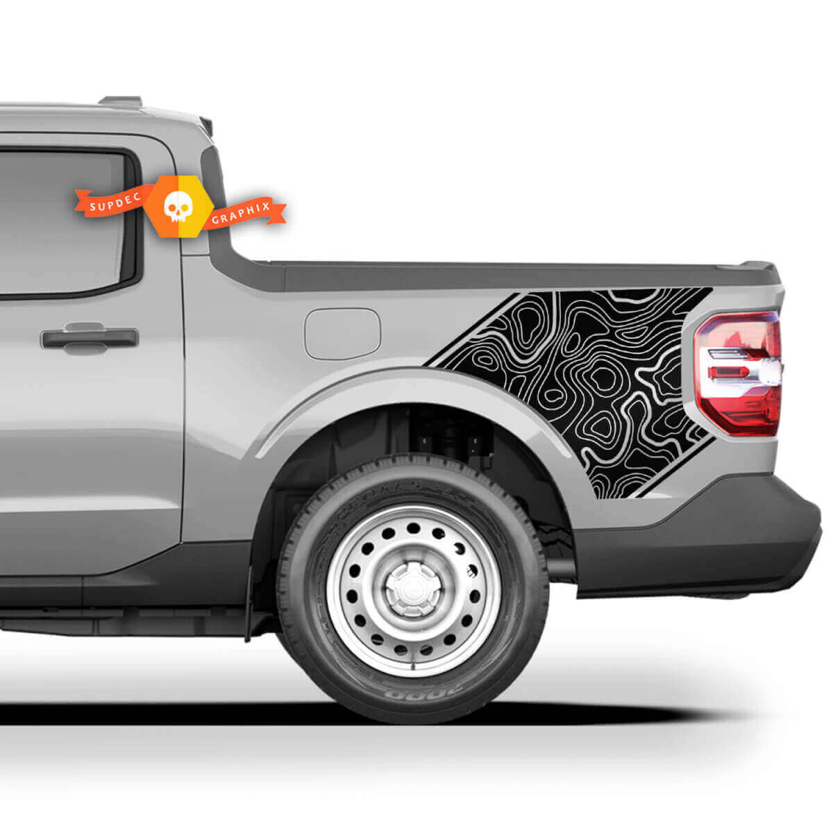 Topographic Map Rear Side Vinyl Decal Sticker for Musclecar Maverick FX4 2022-2023
