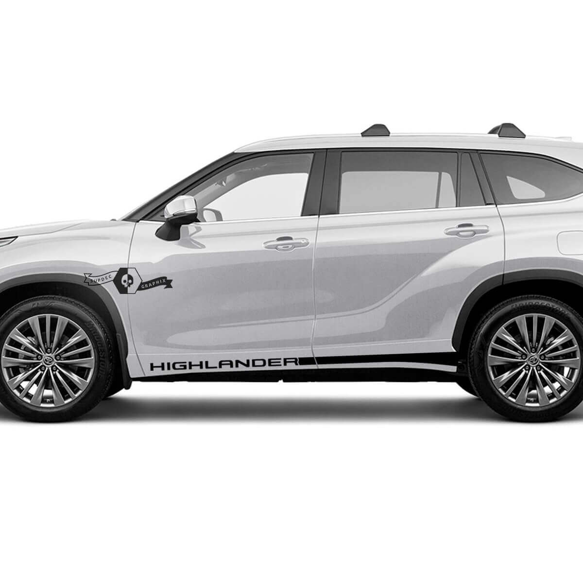 Pair Toyota 2020 Highlander Doors Bed Side Slim Rocker Panel Decal Graphic Sticker Side Stripe Kit
