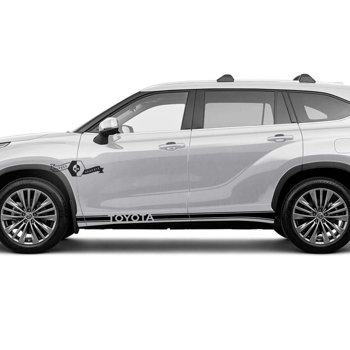 Pair Toyota 2020 Highlander Doors Bed Side Slim Rocker Panel Trim Decal Graphic Sticker Side Stripe Kit
