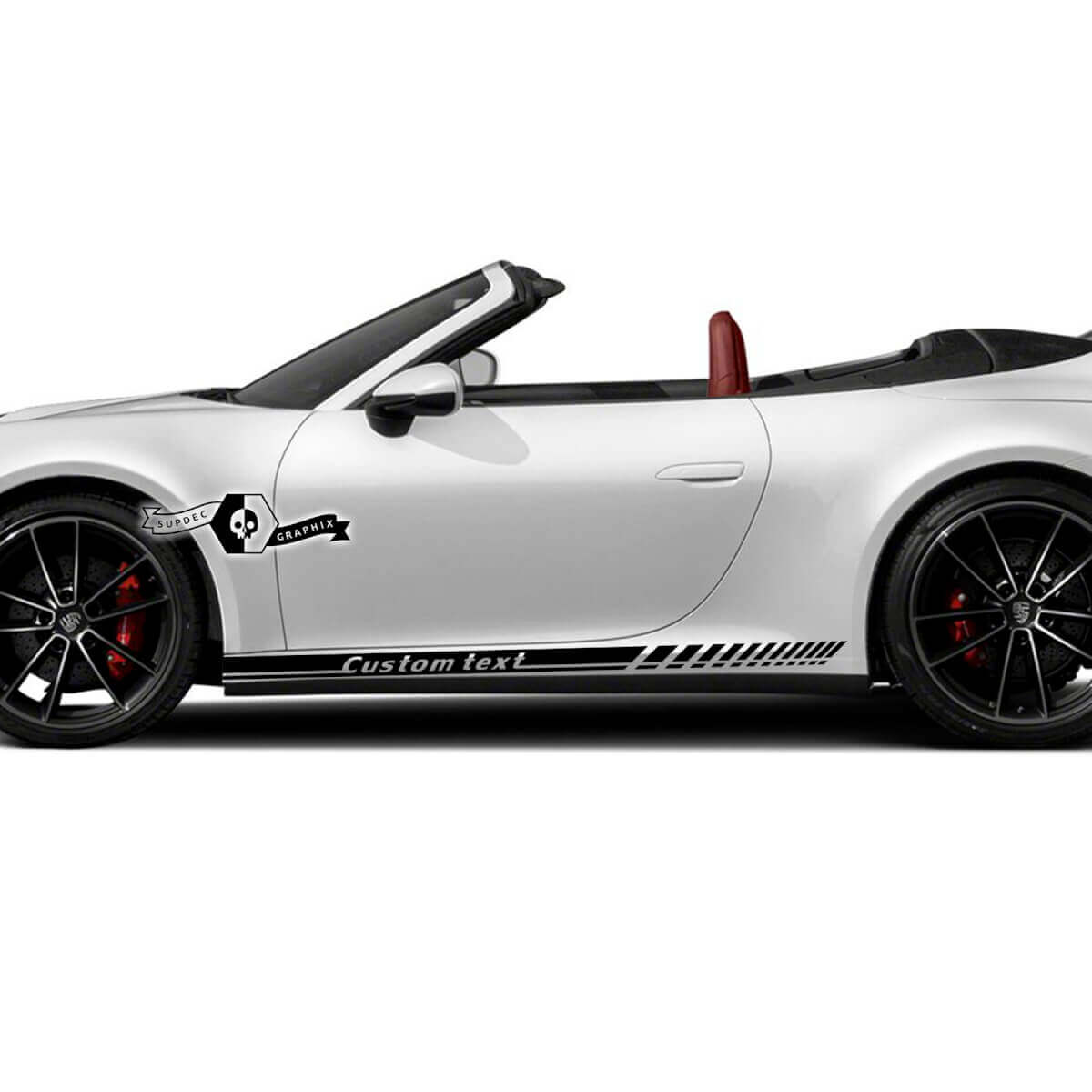 2 New Porsche 911 Porsche Carrera Rocker Panel Side Line Slim Stripes Doors Kit Decal Sticker Custom Text
