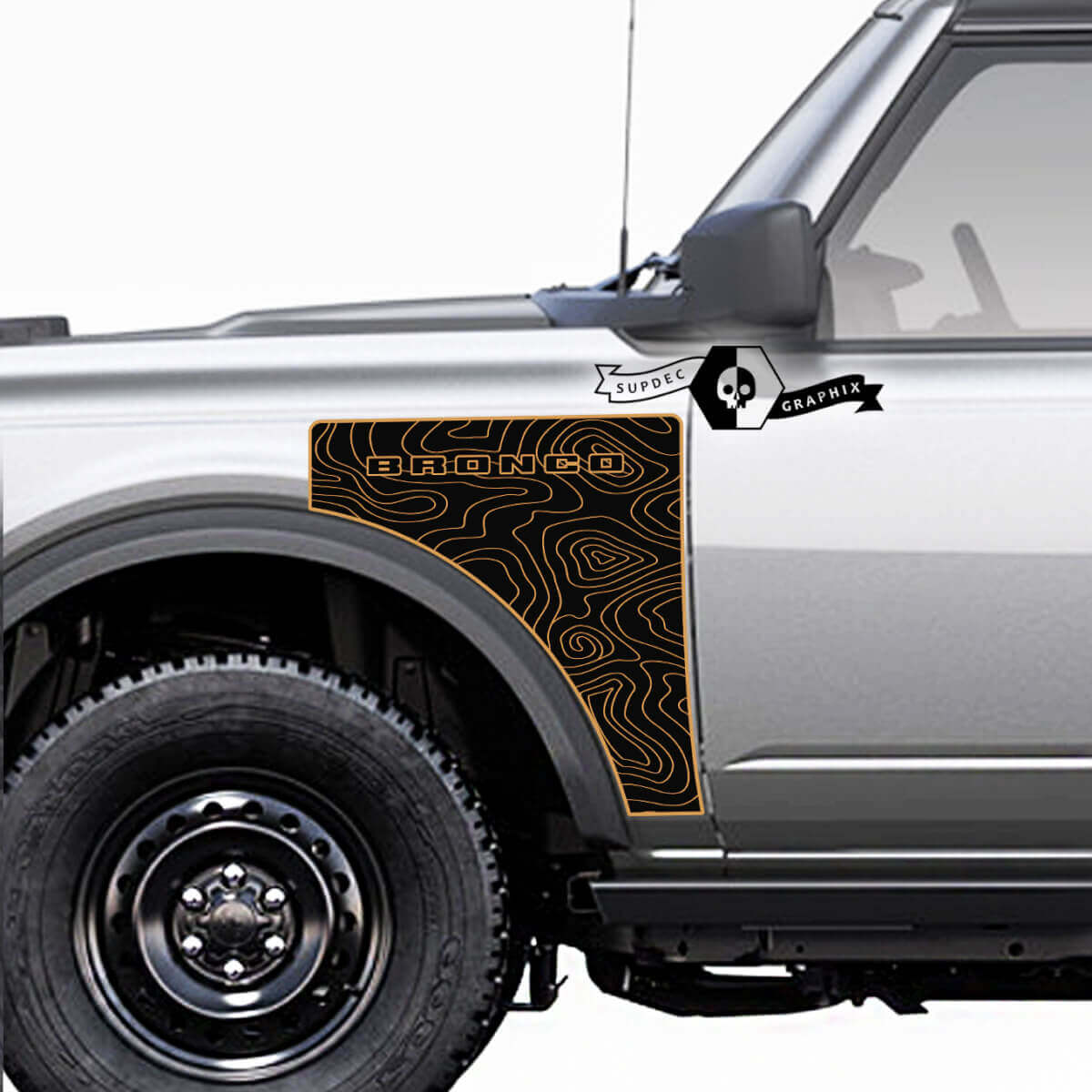 Logo Topographic Map Everglades Style Side Panel Vinyl Decal Graphics Kit Pair 2 for Ford Bronco