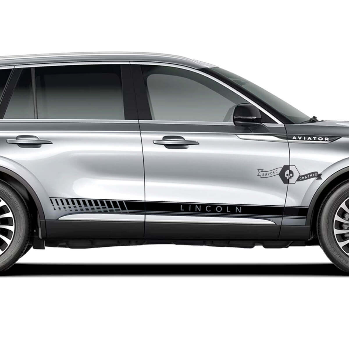 2 x Lincoln 2023 Aviator Doors Stripes Rocker Panel Side Lines Vinyl Decals Graphics Sticker
