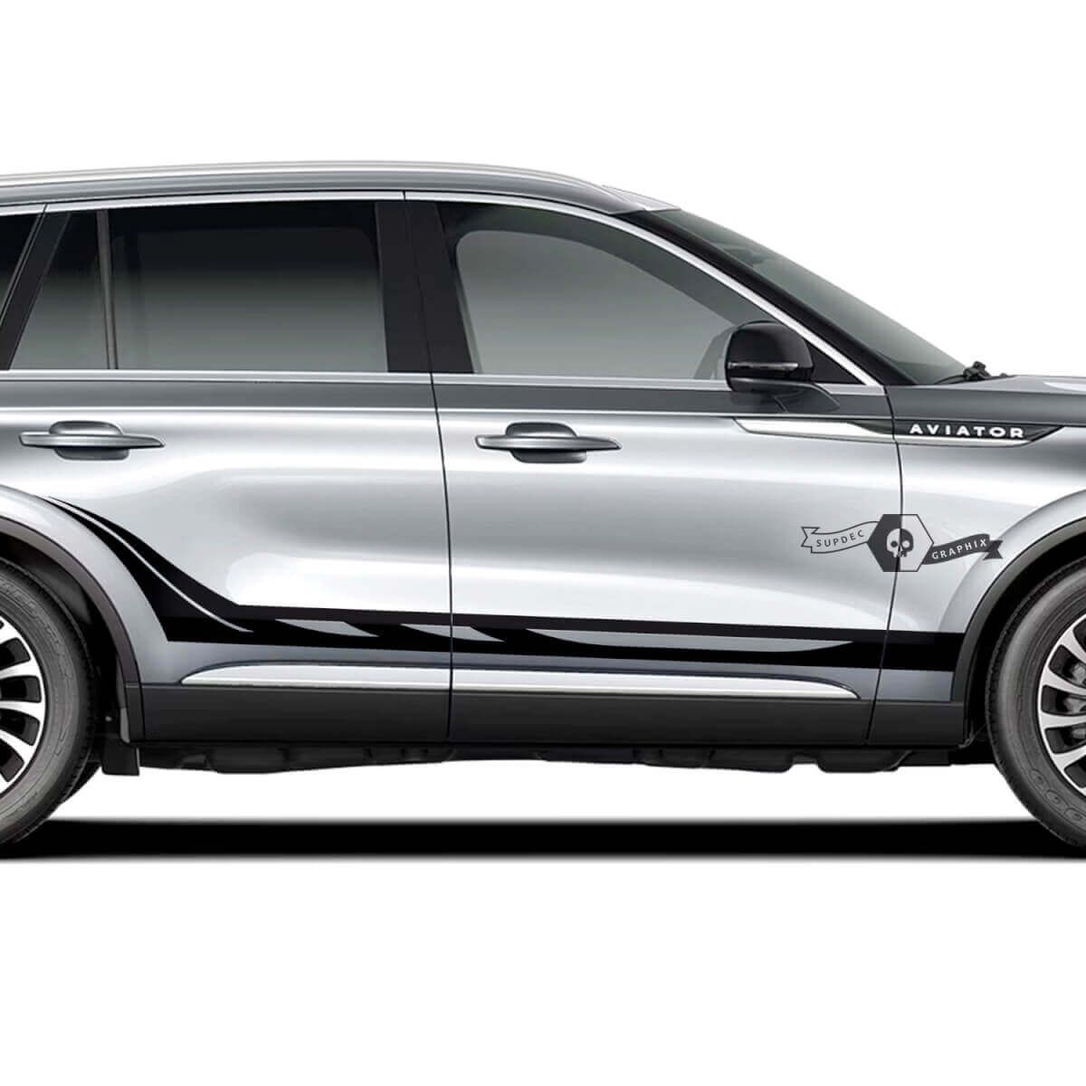 2 x Lincoln 2023 Aviator Doors Stripes Rocker Panel Bed Fender Side Vinyl Decals Graphics Sticker
