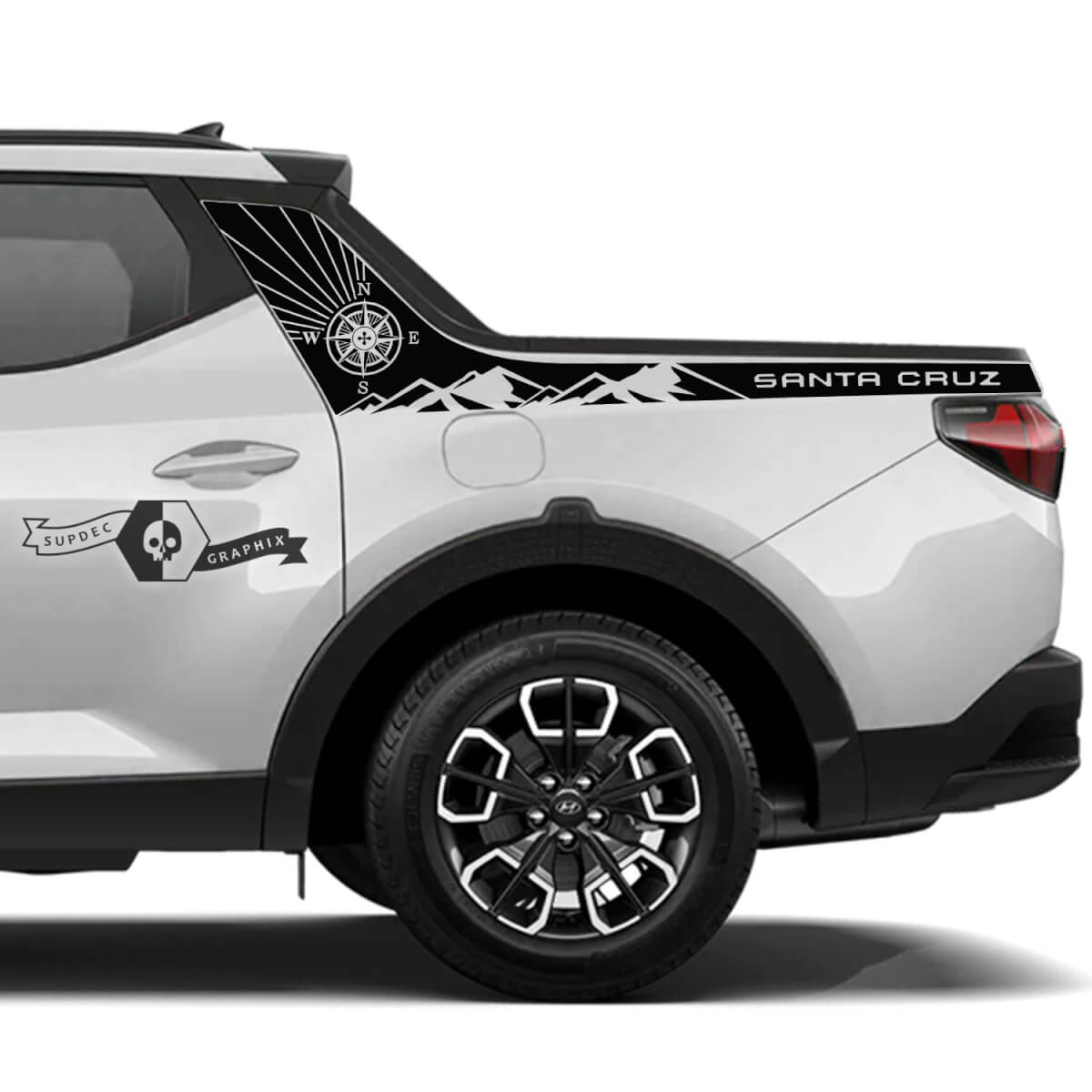 Pair Hyundai Santa Cruz Rally Side Bed Compass Mountains Vinyl Stickers Decal Graphic
