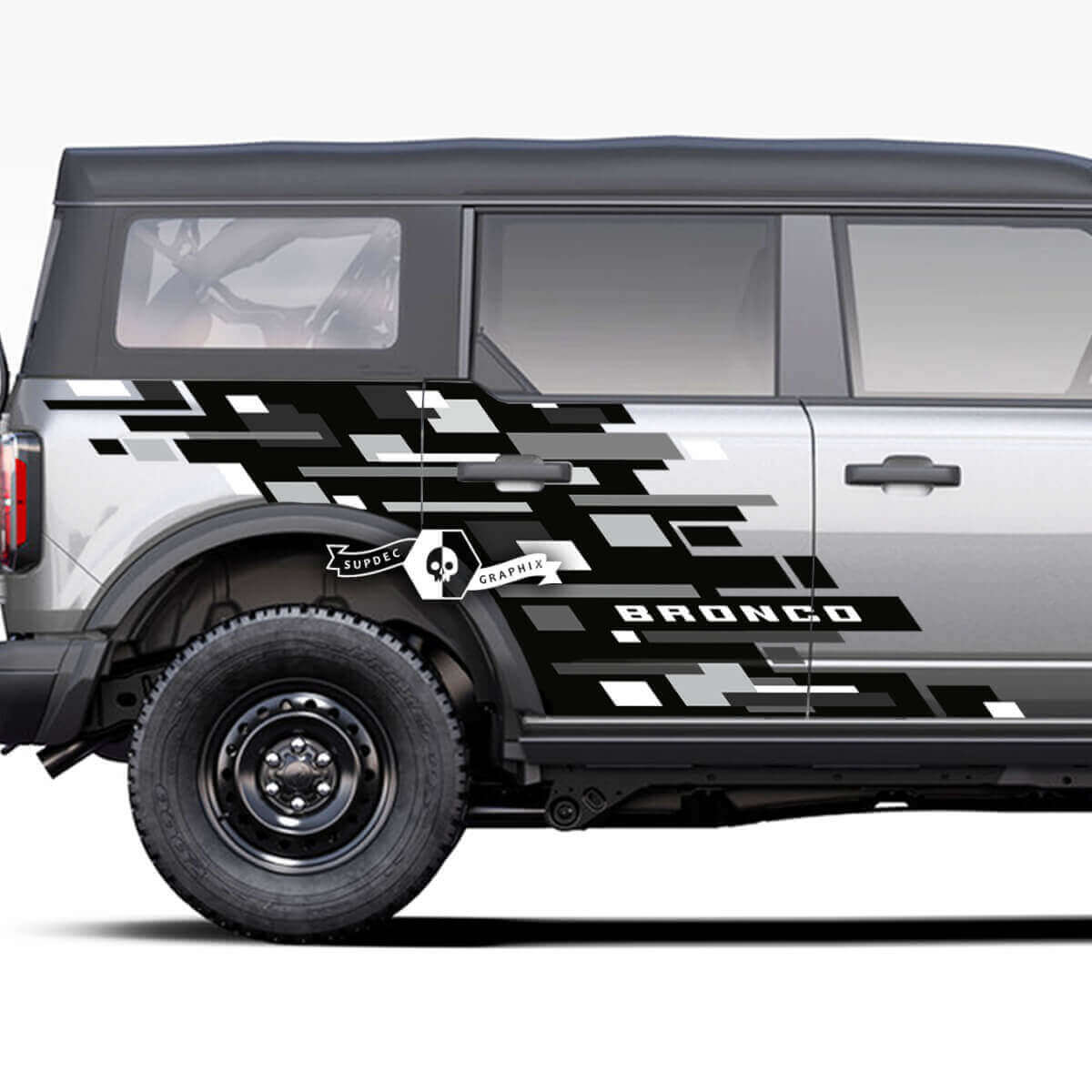 Pair of Doors Side Geometric Graphics Monochrome Splash Decals Stickers for Ford Bronco 2021-2023 in 3 Colours
