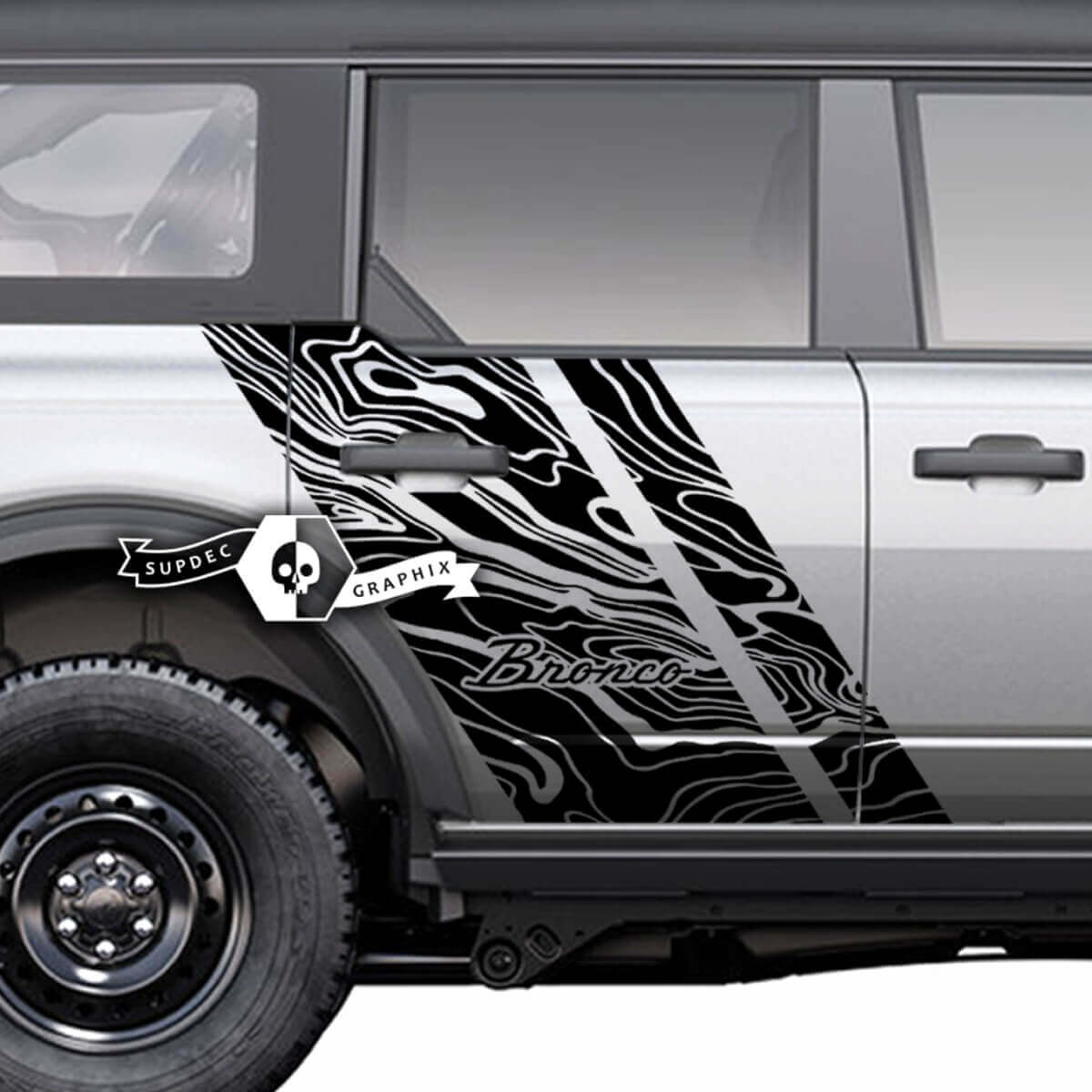 Pair of  Doors Side Topographic Map Graphics Splash Decals Stickers for Ford Bronco 20212022 2023
