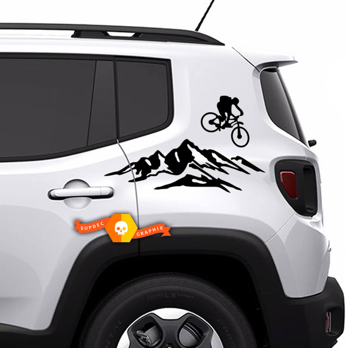 Pair Jeep Renegade vinyl decals Bed Mountain Bicycle Rear Side decals stickers
