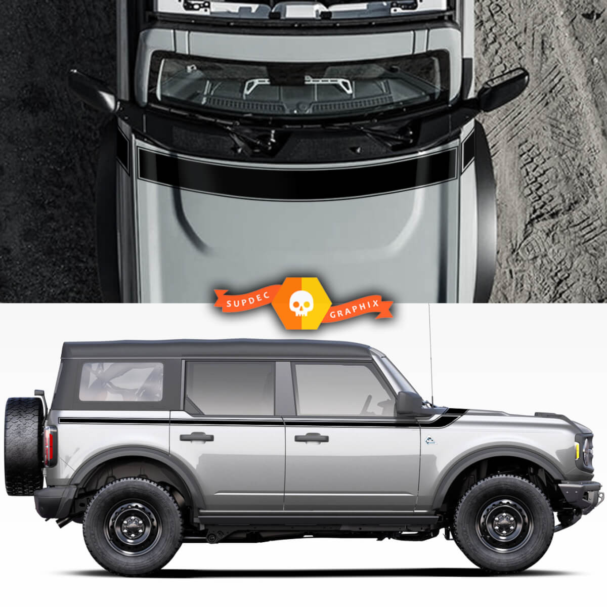 Ford Bronco Hood and Side Doors Smooth Trim Vinyl Decals Sticker Graphics Kit
