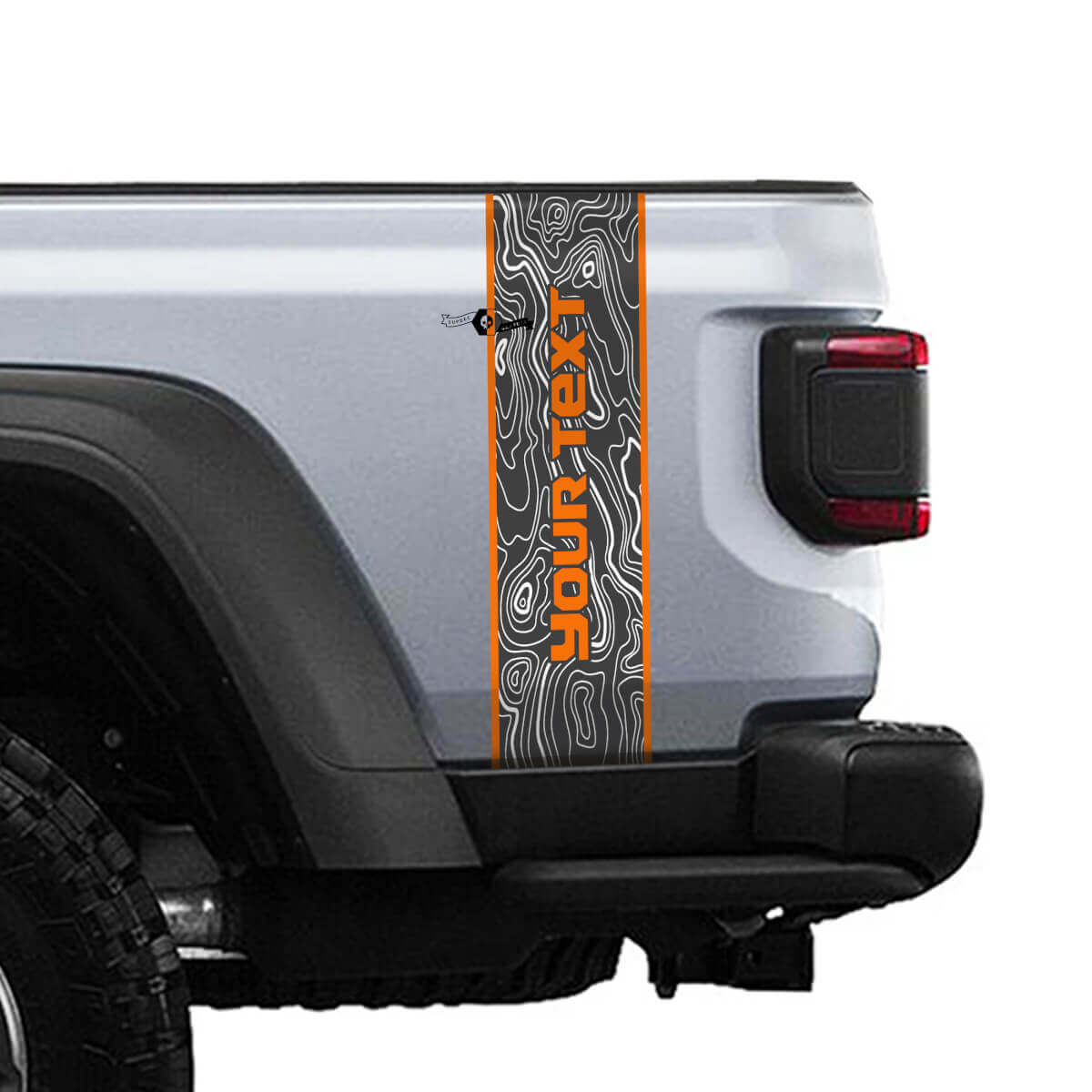 Custom Text Topographic Map Rear Side Stripe Vinyl Graphics 3 Colours for Jeep Gladiator