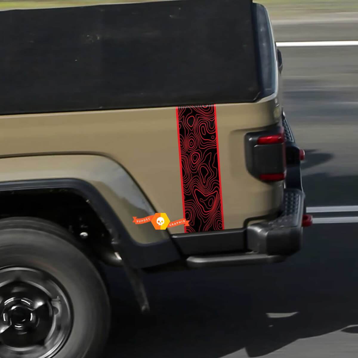 Jeep Gladiator Logo Topographic Map Rear Side Mojave Stripe Vinyl Graphics 2 colors
