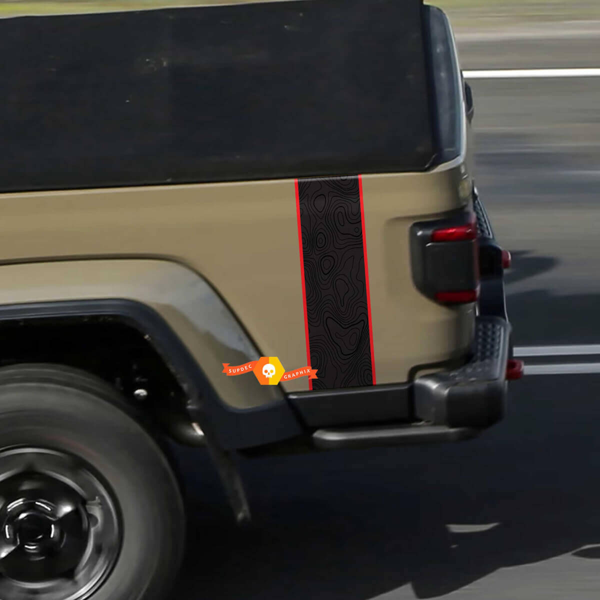 Jeep Gladiator Topographic Map Rear Side Mojave Stripe Vinyl Graphics 3 colors
