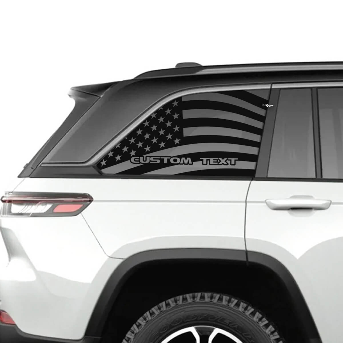 Pair Jeep Grand Cherokee SRT TrackHawk Side Glass Window USA Flag Logo Vinyl Sticker Decal Graphic

