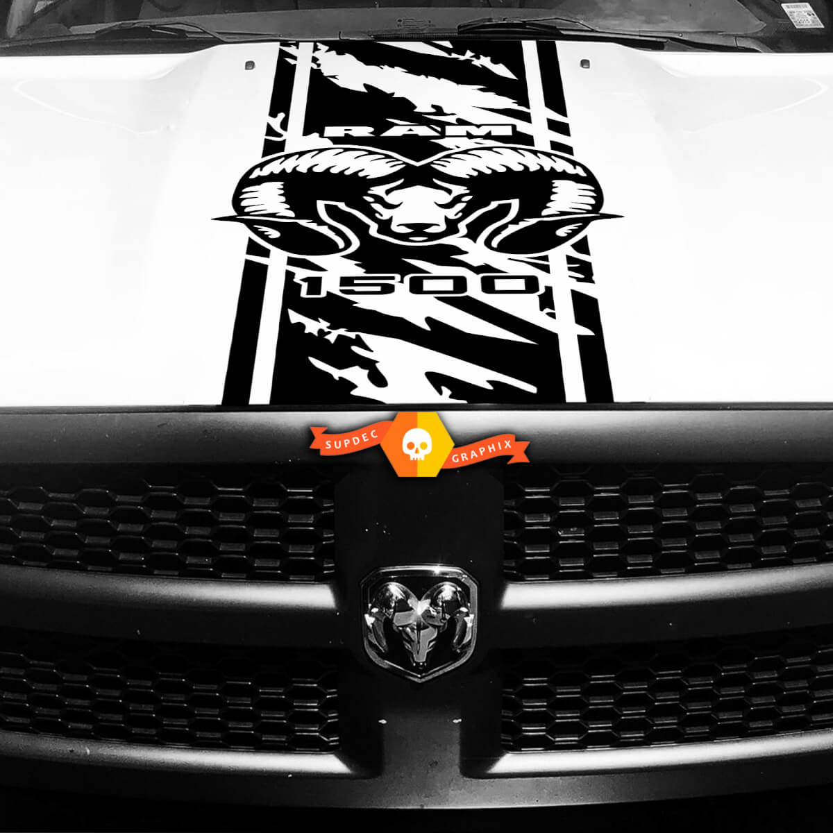 Hood Sticker Decal Vinyl Stripe for DODGE Ram Hemi 1500 Rebel SRT Grange Design Stripe 2
