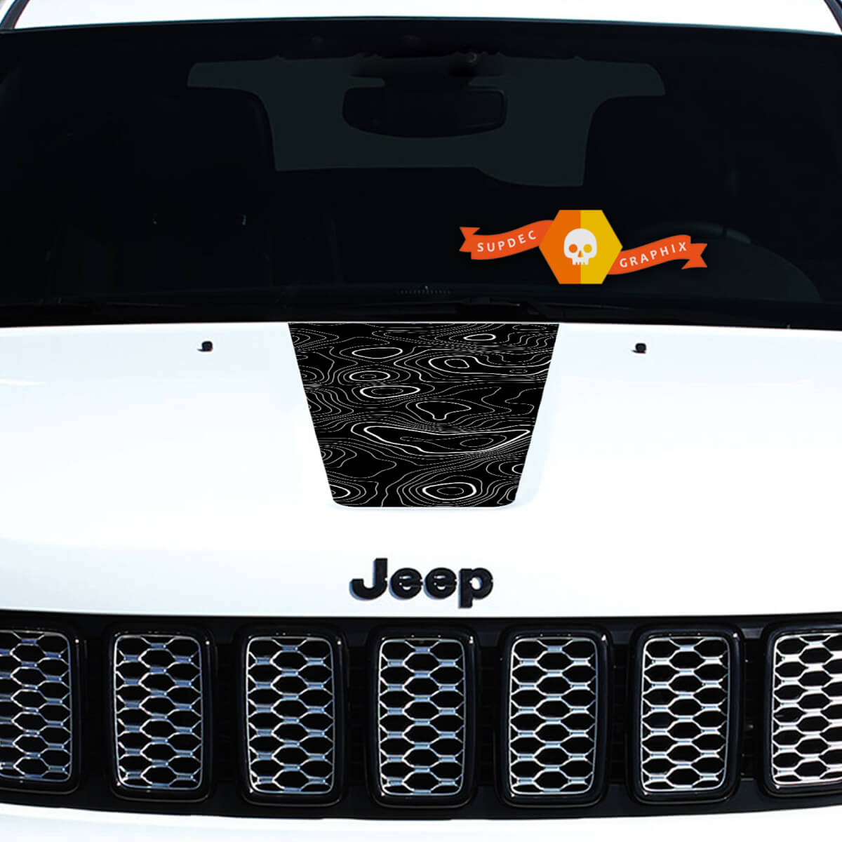 2011-2018 Jeep Grand Cherokee Front Hood Graphic Sticker Decal Blackout Topographic Map Blackout
