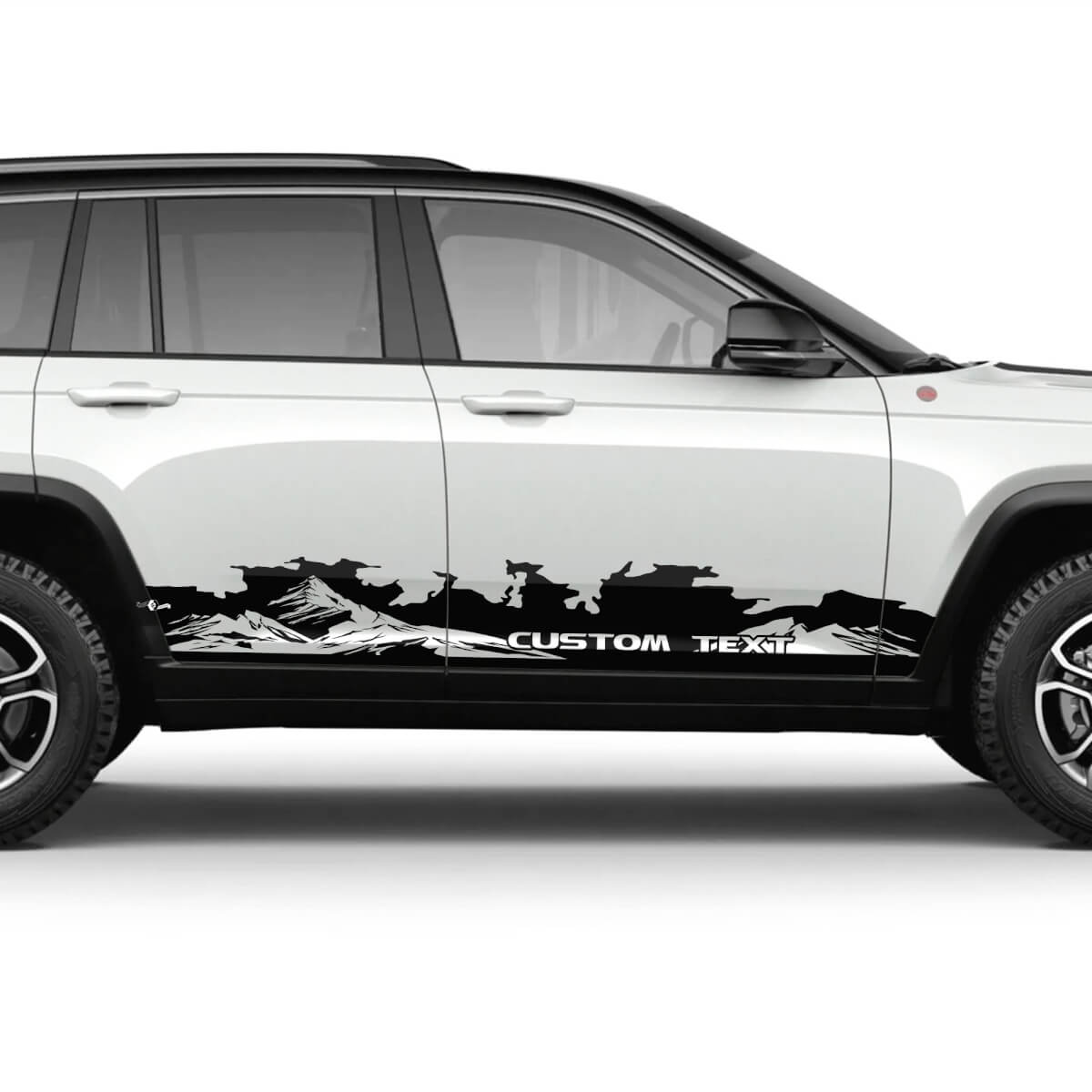 Pair 2023+ Jeep Grand Cherokee Trailhawk Doors Mountains Mud Rocker Panel Graphic Sticker Decal
