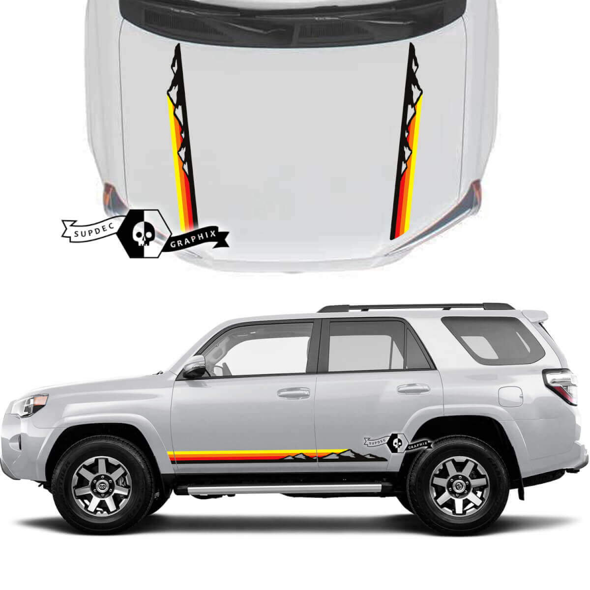 Pair 4Runner 2023 Side Door Hood Old School Sunset Vinyl Mountains Decals stripe Stickers for Toyota 4Runner TRD Kit
