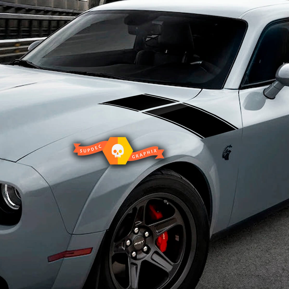 Pair Dodge Challenger Hood Fender Side Side Stripe Trim  Racing Stripes Stickers Decals For 2015-2023
