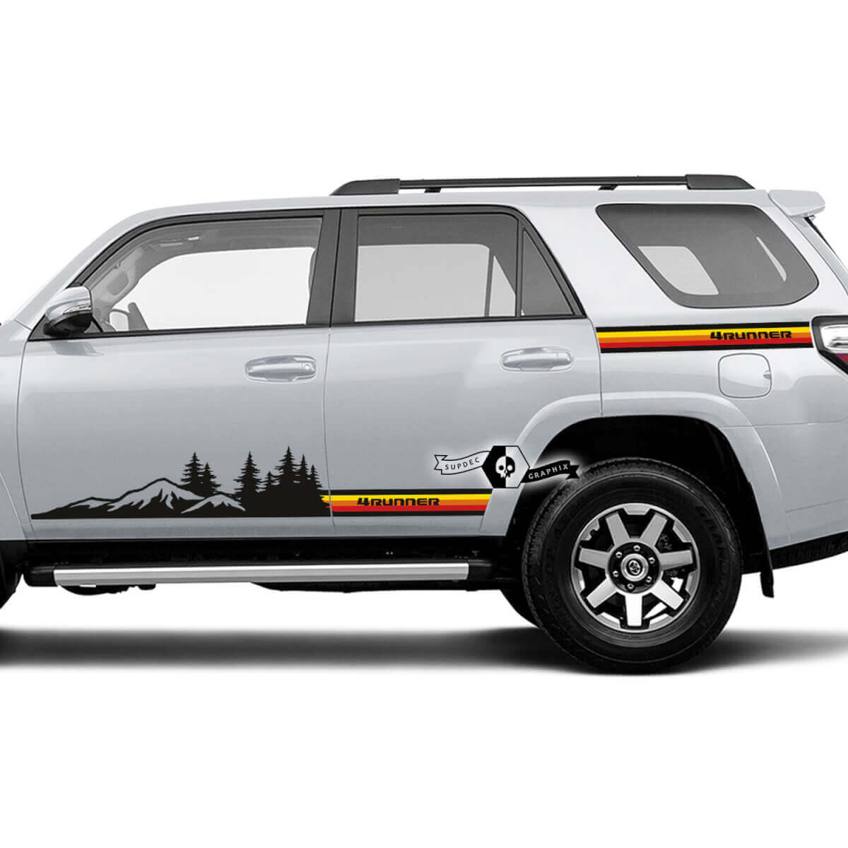 Pair 4Runner 2023 Side Door Old School Sunset Vinyl Mountains Forest Decals strip Bed Stickers for Toyota 4Runner TRD
