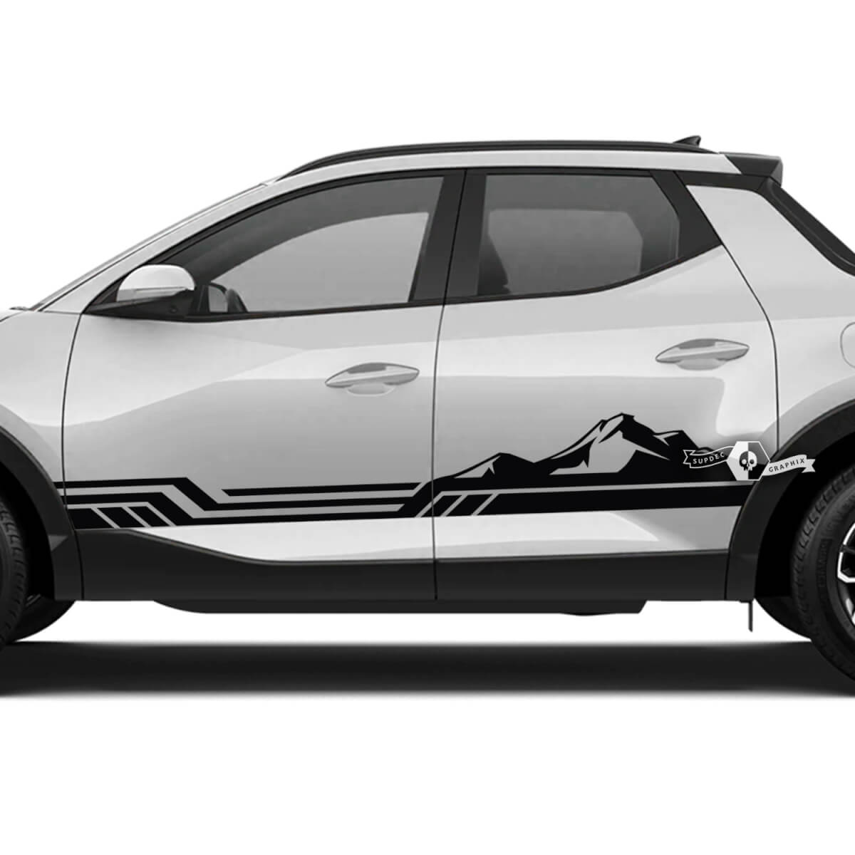 Pair Hyundai Santa Cruz Modern Mountains Lines Side Doors Vinyl Stickers Decal Graphic Kit
