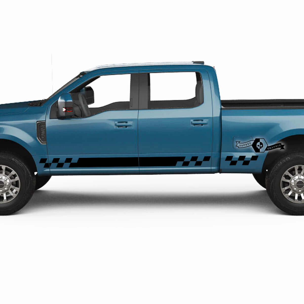 Pair Ford Super Duty 2023 Rocker Panel Stripes  Checkerboard Flag Body Doors Decals Side Stickers Graphics Vinyl
