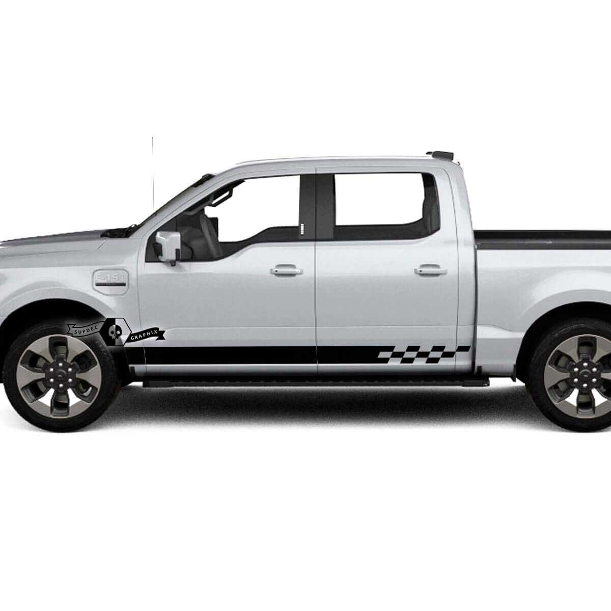 Pair Musclecar truck Lightning 2022 2023 Rocker Panel Checkerboard Flag Stripes Body Doors Decals Side Stickers Graphics Vinyl
