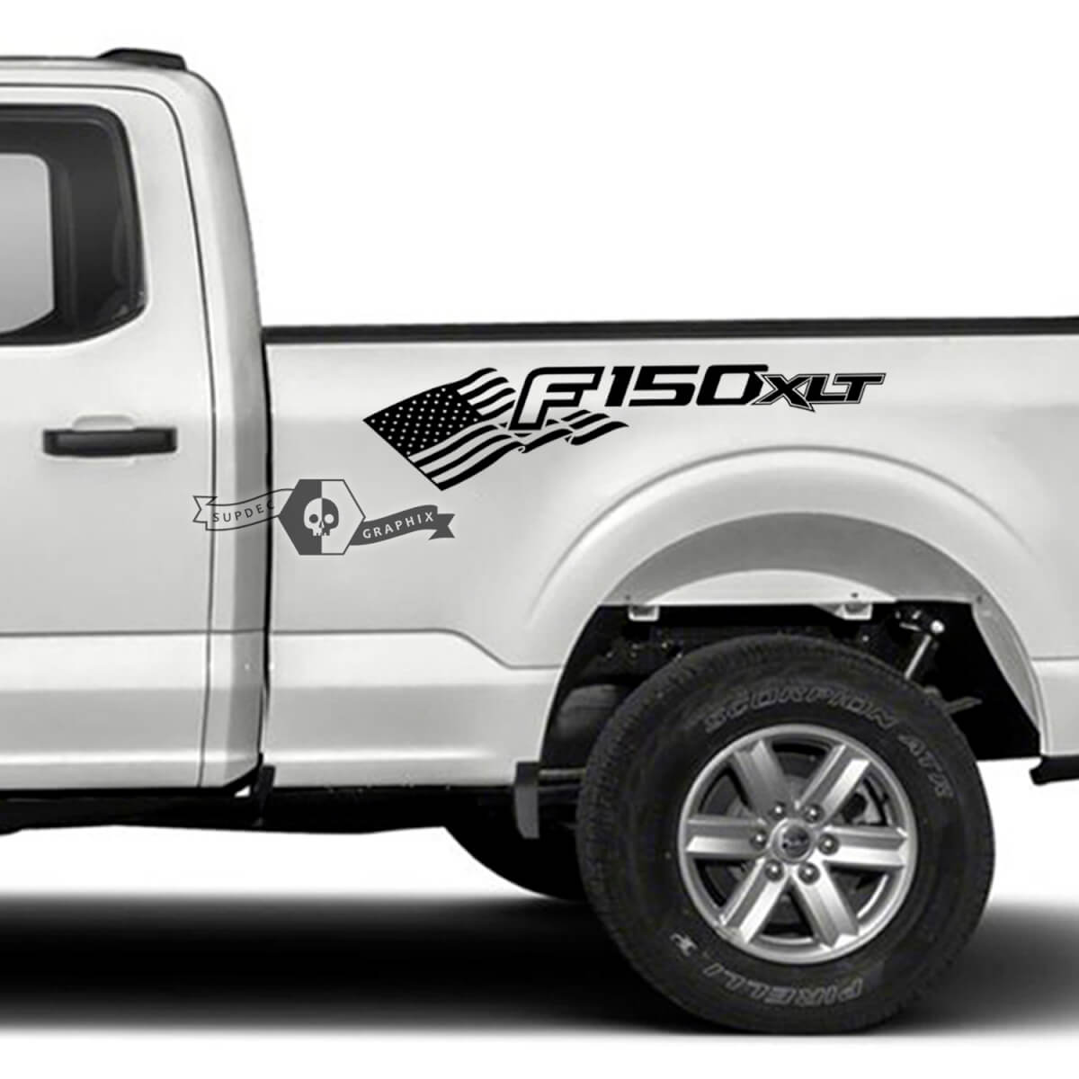 Pair Ford F-150 XLT 2023 USA Flag Bed Logo Fender Graphics Side Decal Sticker
