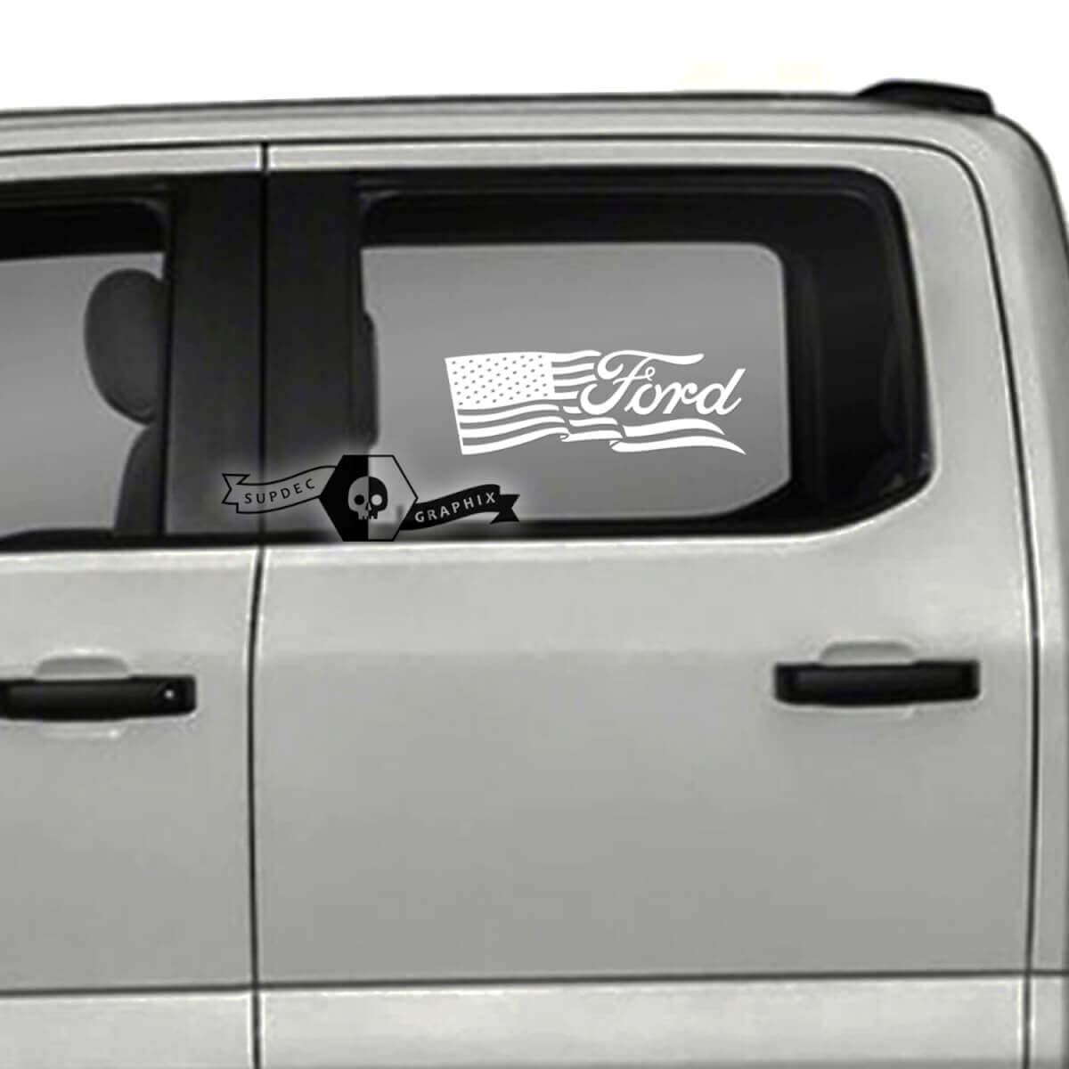 Pair Ford USA Flag Side Logo Window Logo Door Graphics Side Decal Sticker
