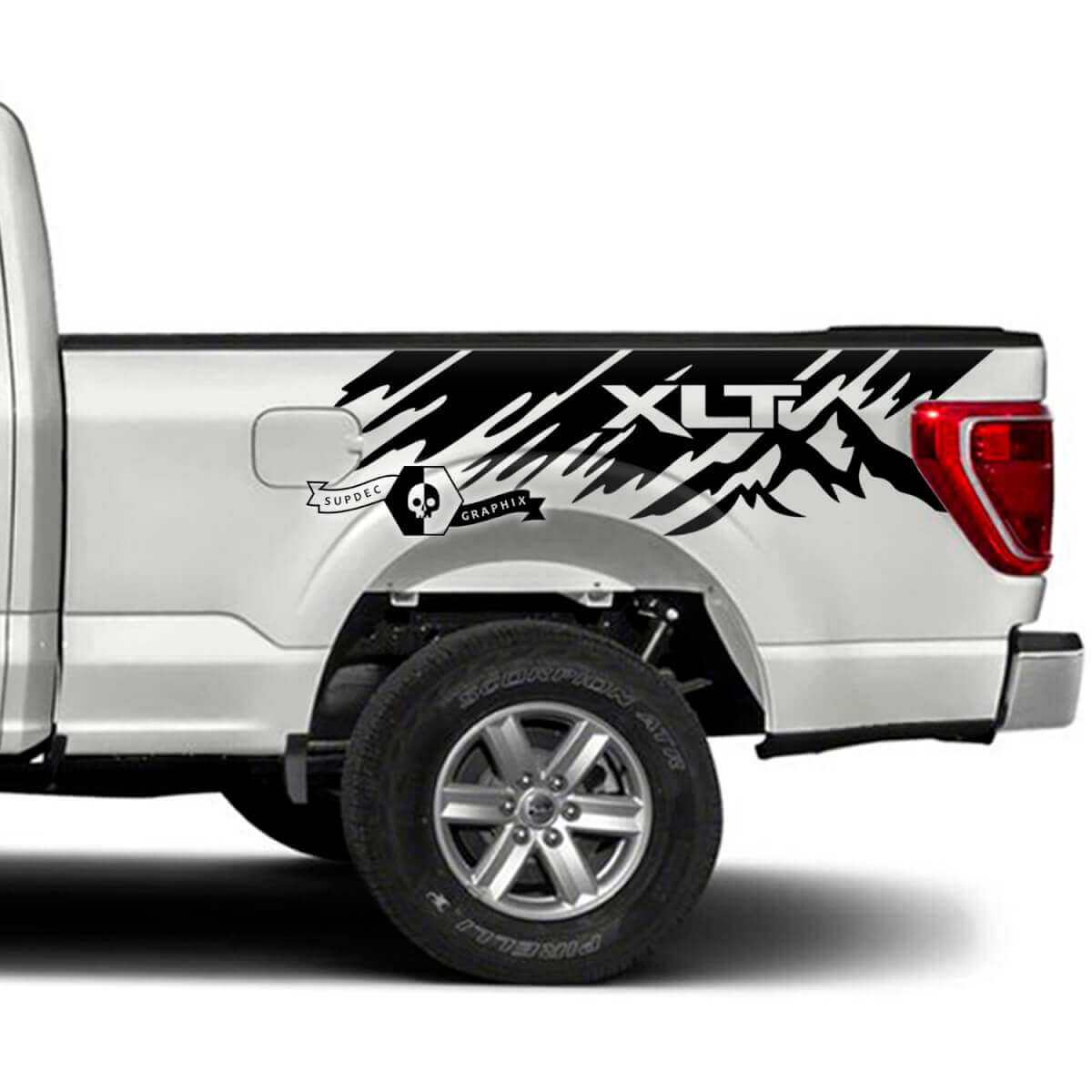 Pair Musclecar truck XLT Bed Splash Mud Mountains Graphics Side Decals Stickers
