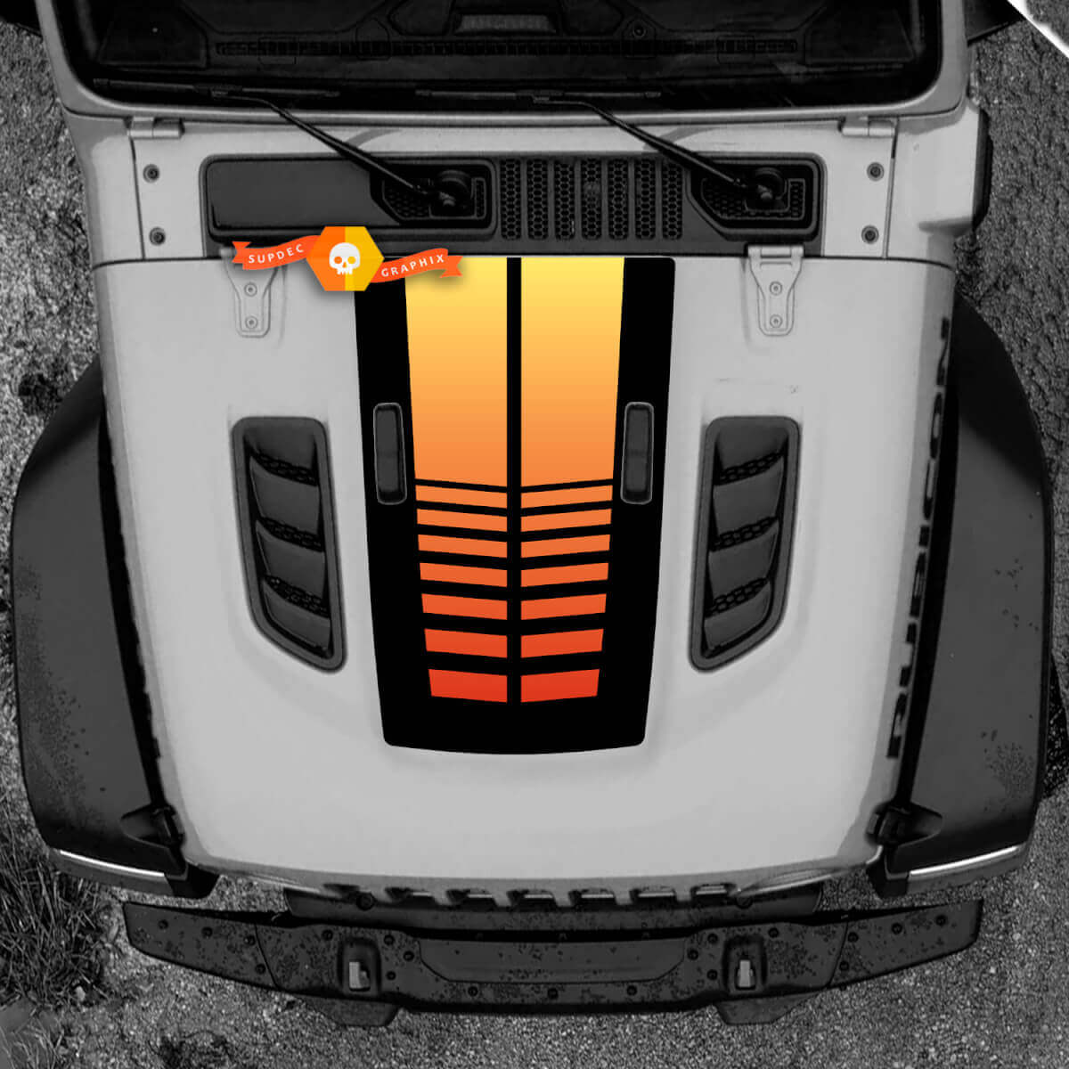 Hood Jeep RUBICON Wrangler JL Vinyl Banner Gradient Decal Sticker Graphics
