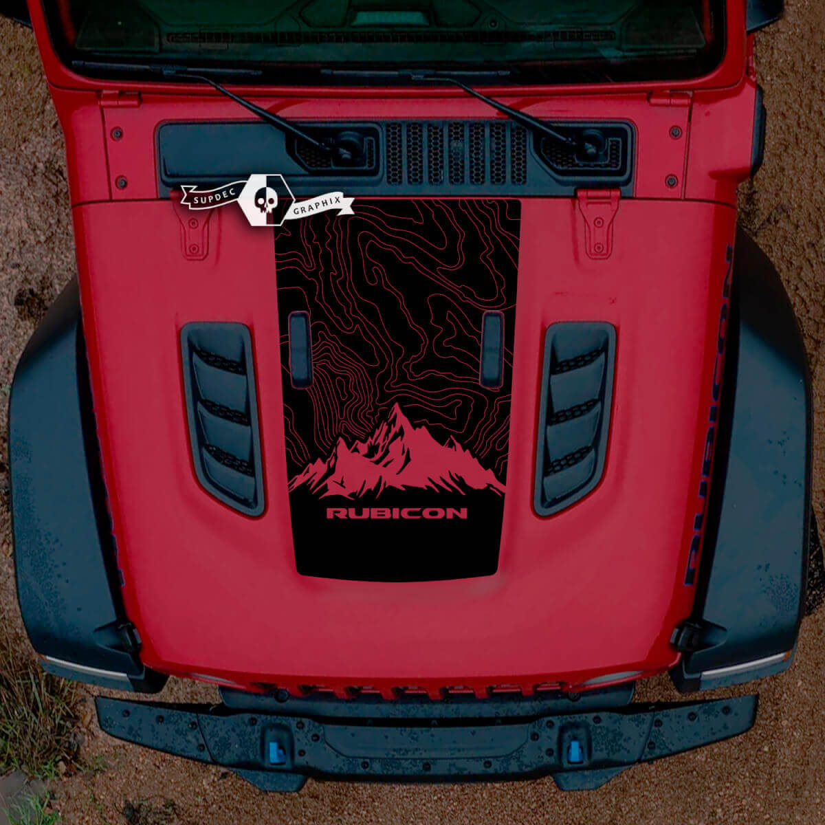 Hood Jeep RUBICON Mountains Wrangler JL Vinyl Banner Decal Sticker Graphics
