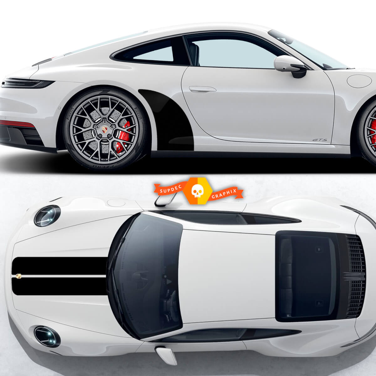 Porsche 911 GTS 992 Carrera 4 GTS Hood Stripes and Side Rear Arch Kit Decal Sticker
