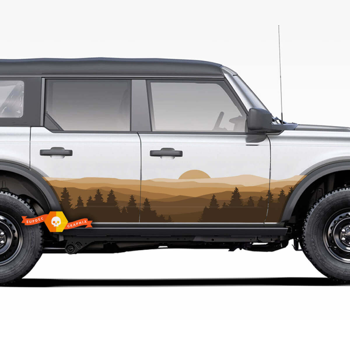 Pair Side Doors Forest Landscape Hills Stripes Vinyl Decals Stickers 2 for Ford Bronco