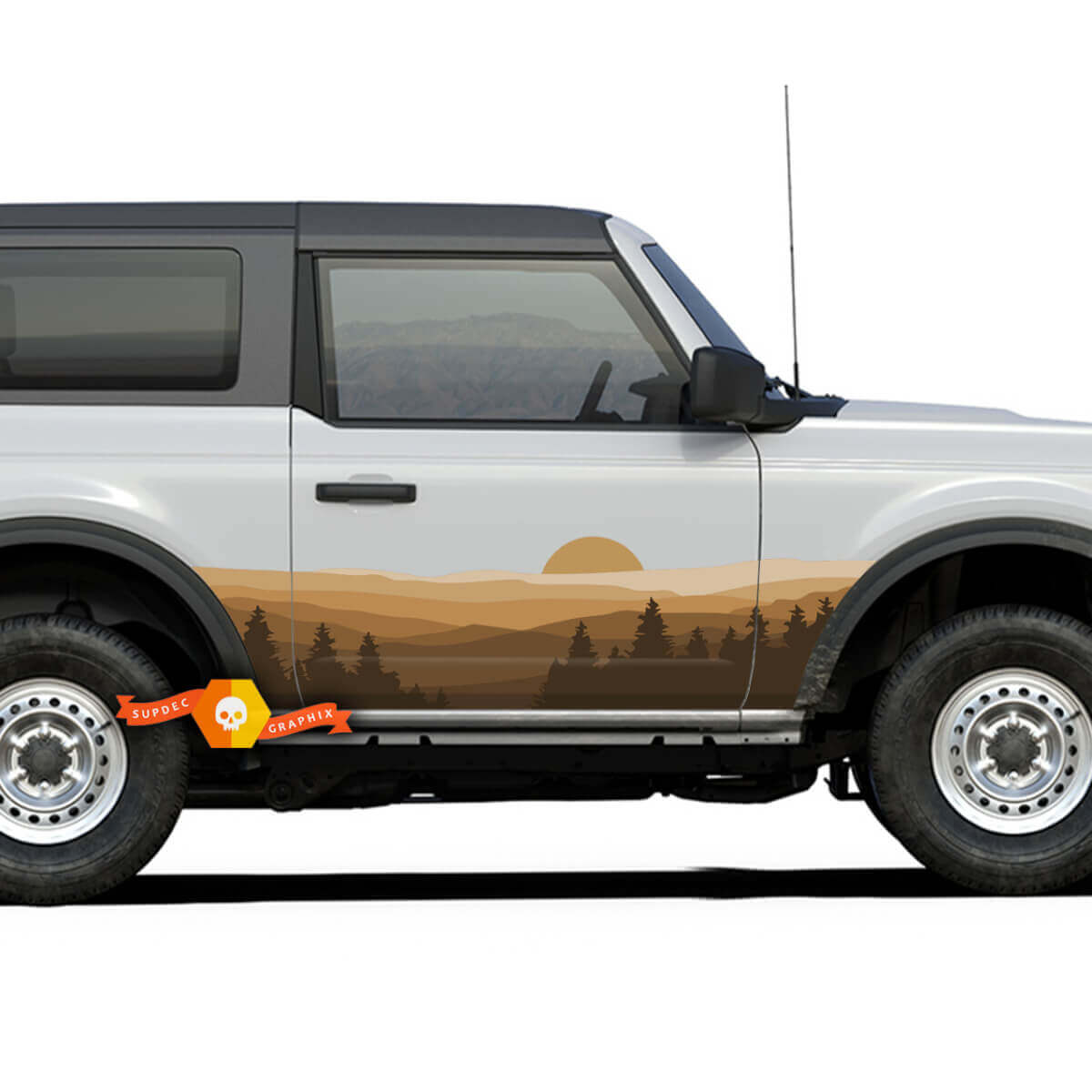 Pair Side Doors Forest Landscape Hills Stripes Vinyl Decals Stickers for Ford Bronco 2 Doors
