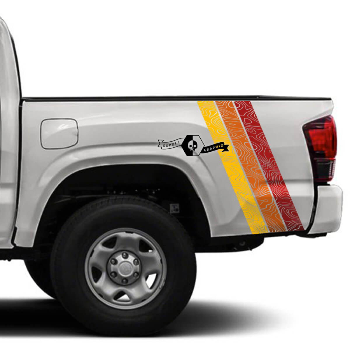 Pair of Three Colors Old School SunSet Topographic Map Toyota Tacoma SR5 TRD Stripes Side Vinyl Decals Stickers
