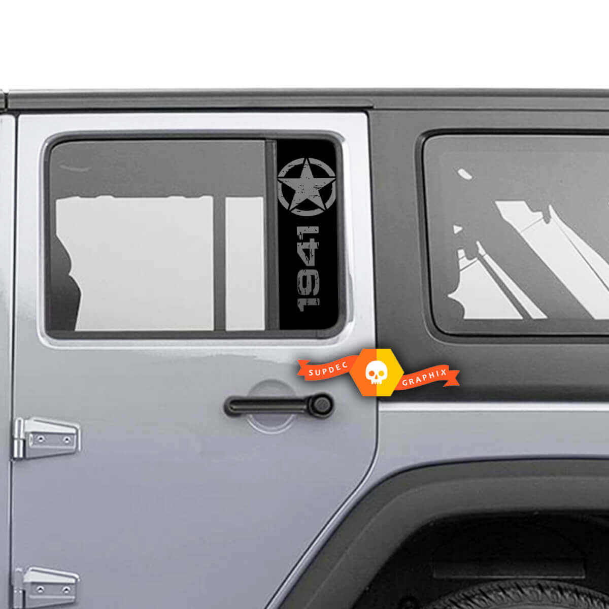 Pair Jeep 1941 Window Star Gladiator Wrangler Doors Vinyl Stickers Decal left right
