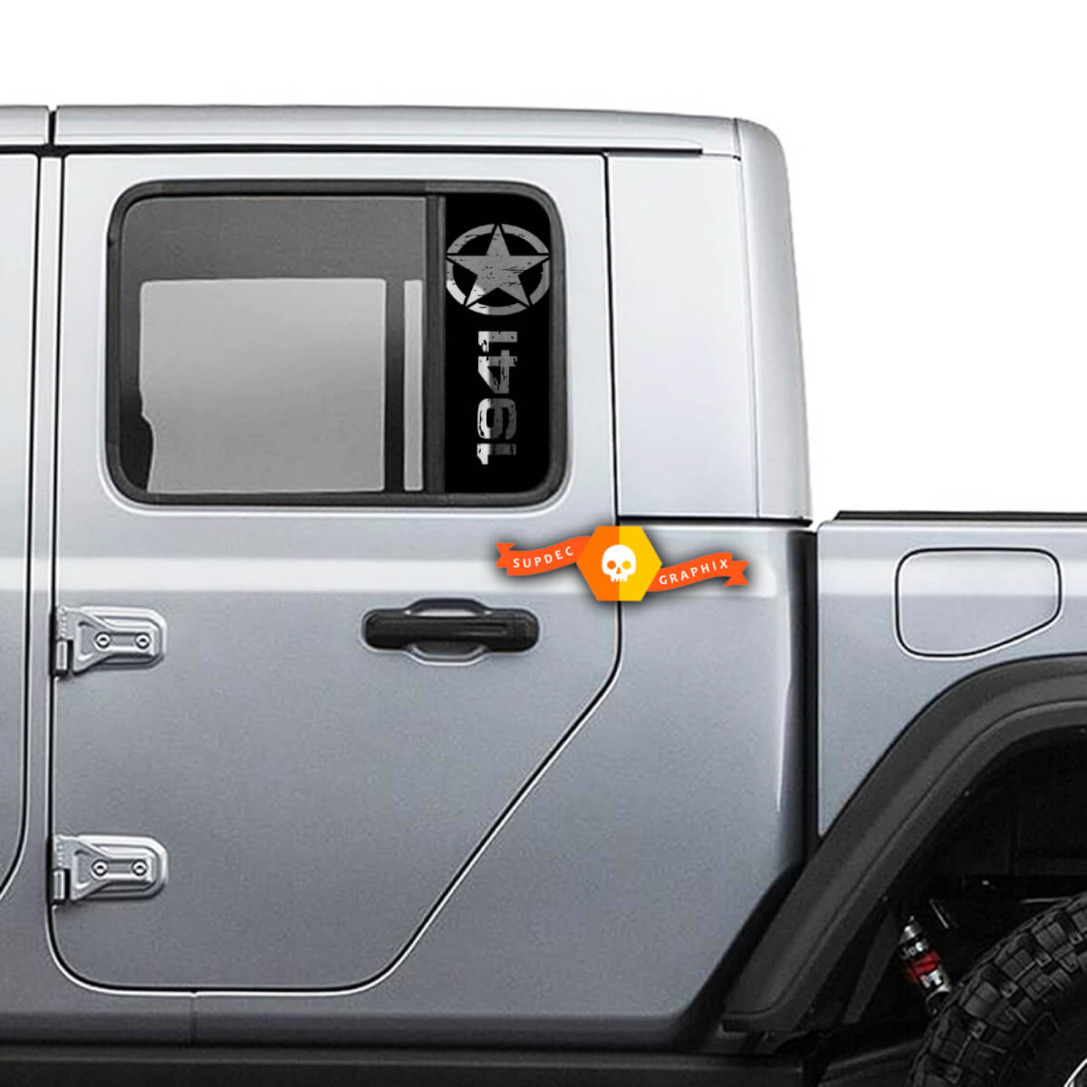 Pair Jeep 1941 Window pillar Star Destroyed Gladiator Wrangler Doors Vinyl Stickers Decal
