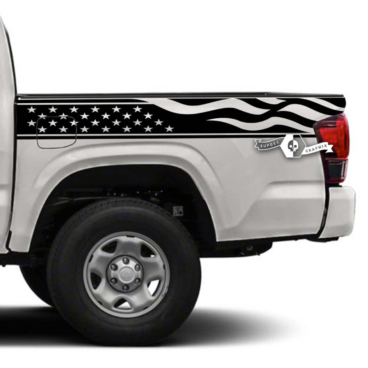 USA Flag Style Stripes Bedside Vinyl Decal Sticker for Toyota Tacoma